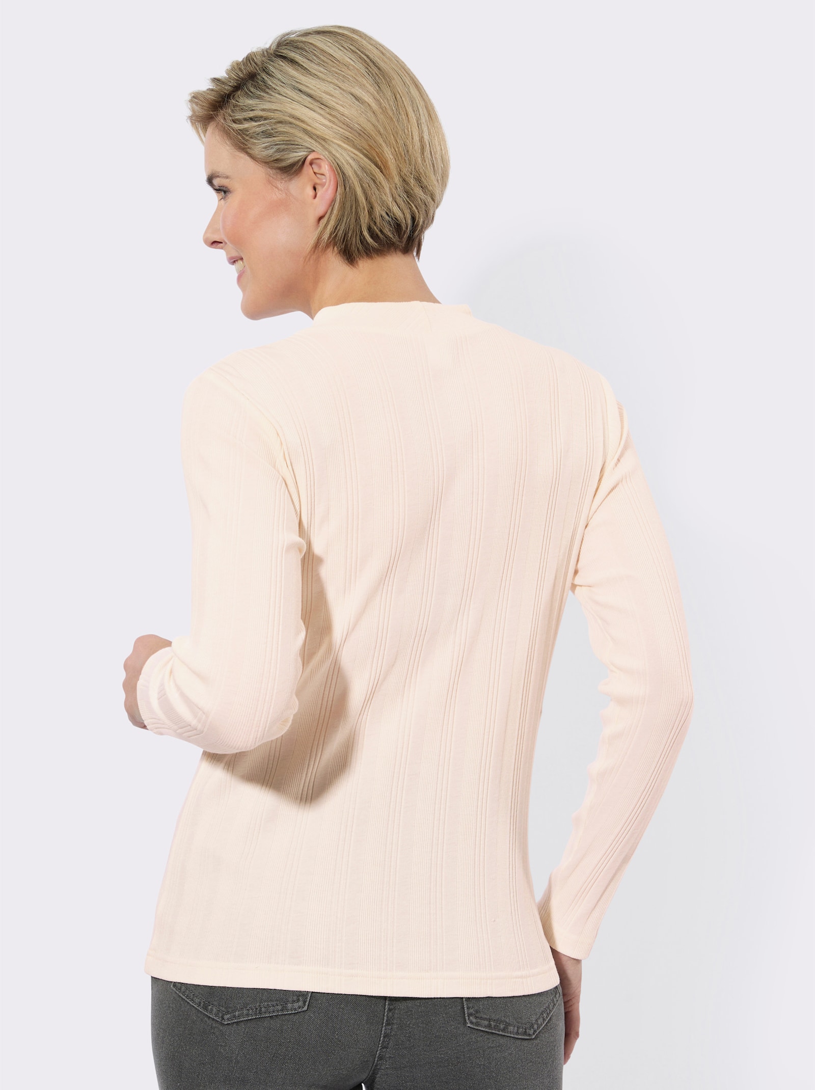 Rippshirt mit Stehkragen - champagner