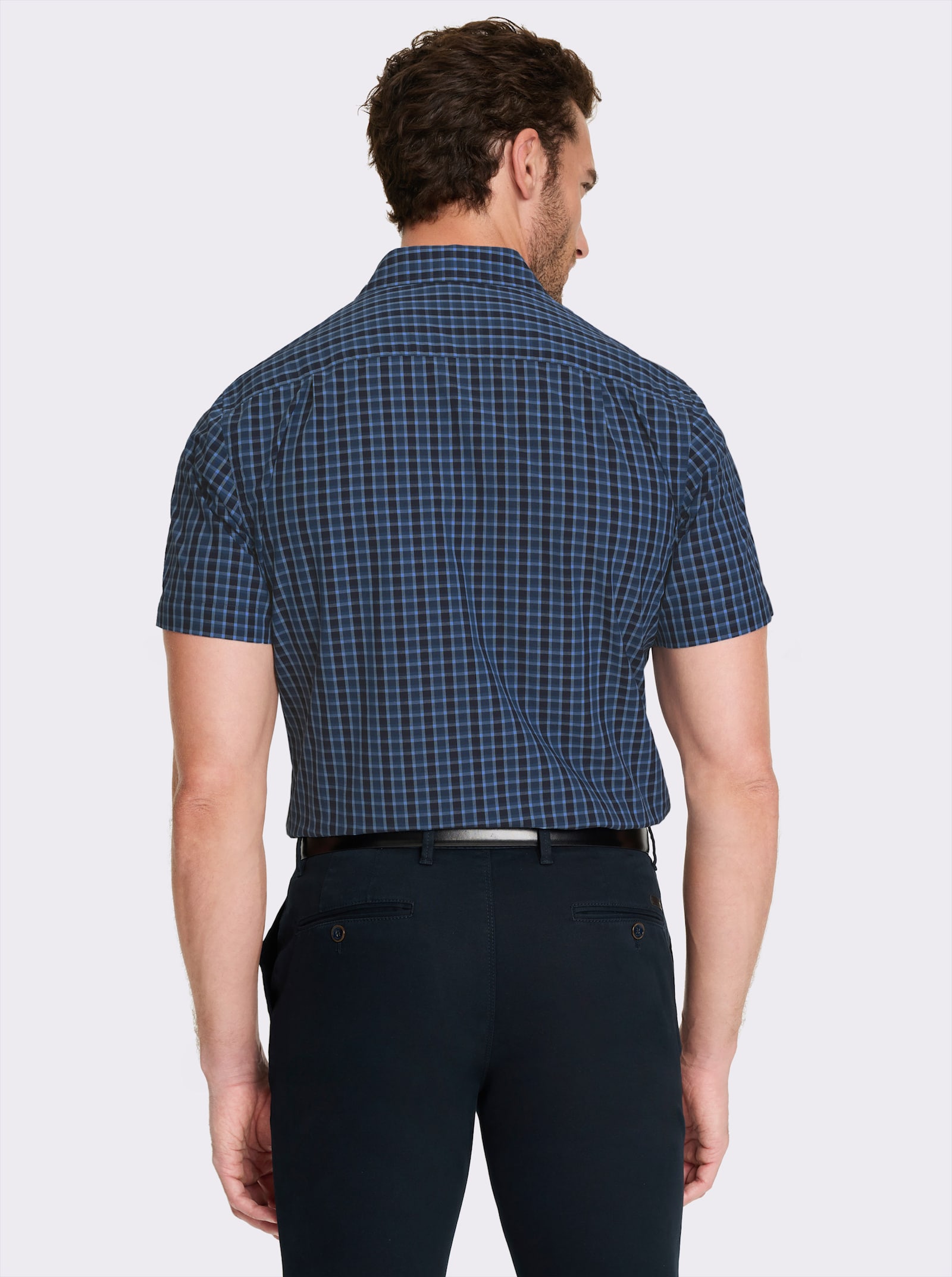 Marco Donati Kurzarmhemd , bügelfrei - marine-jeansblau-kariert