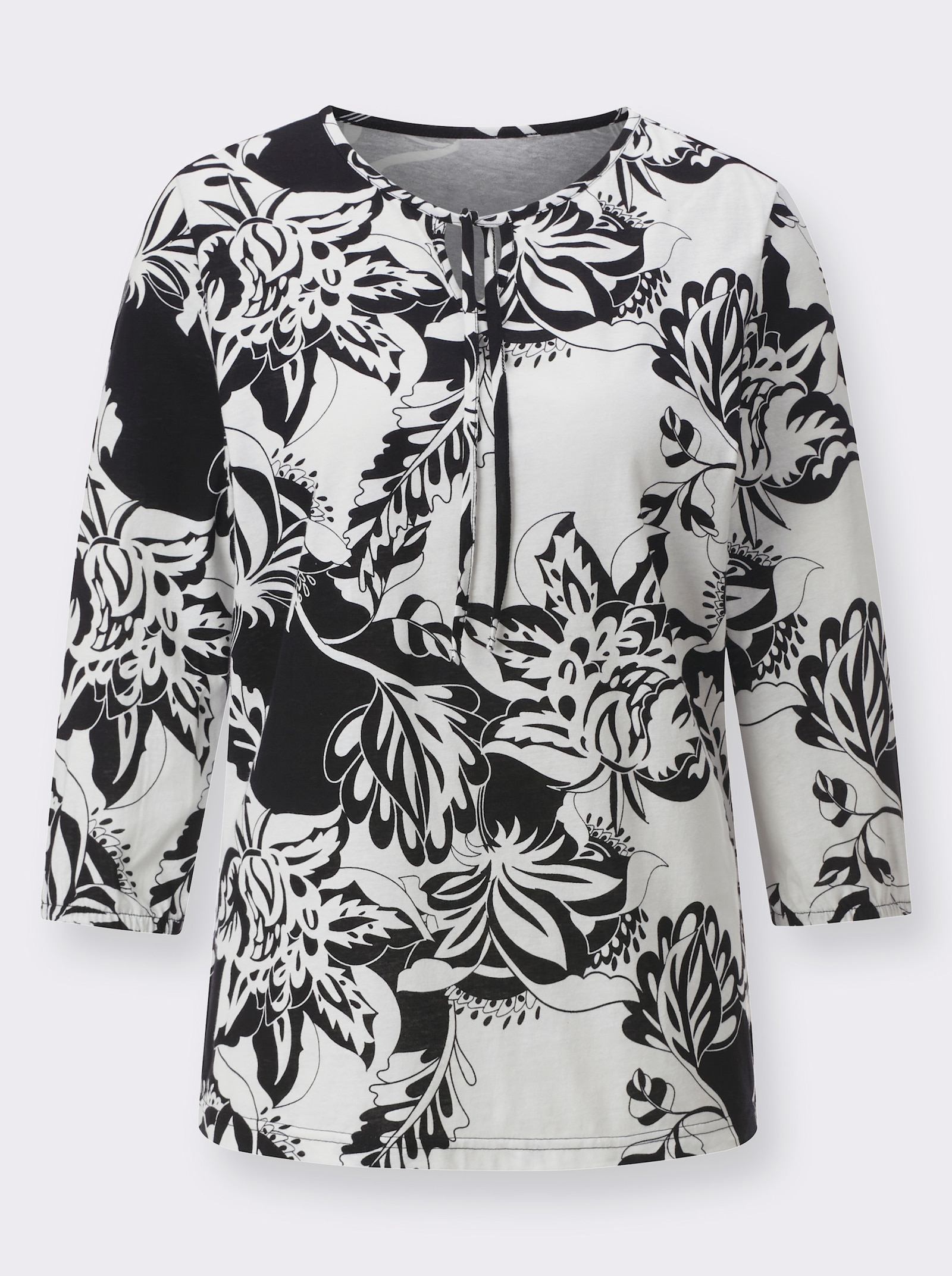 Shirt met ronde hals en contrasterende bloemen - ecru/zwart geprint
