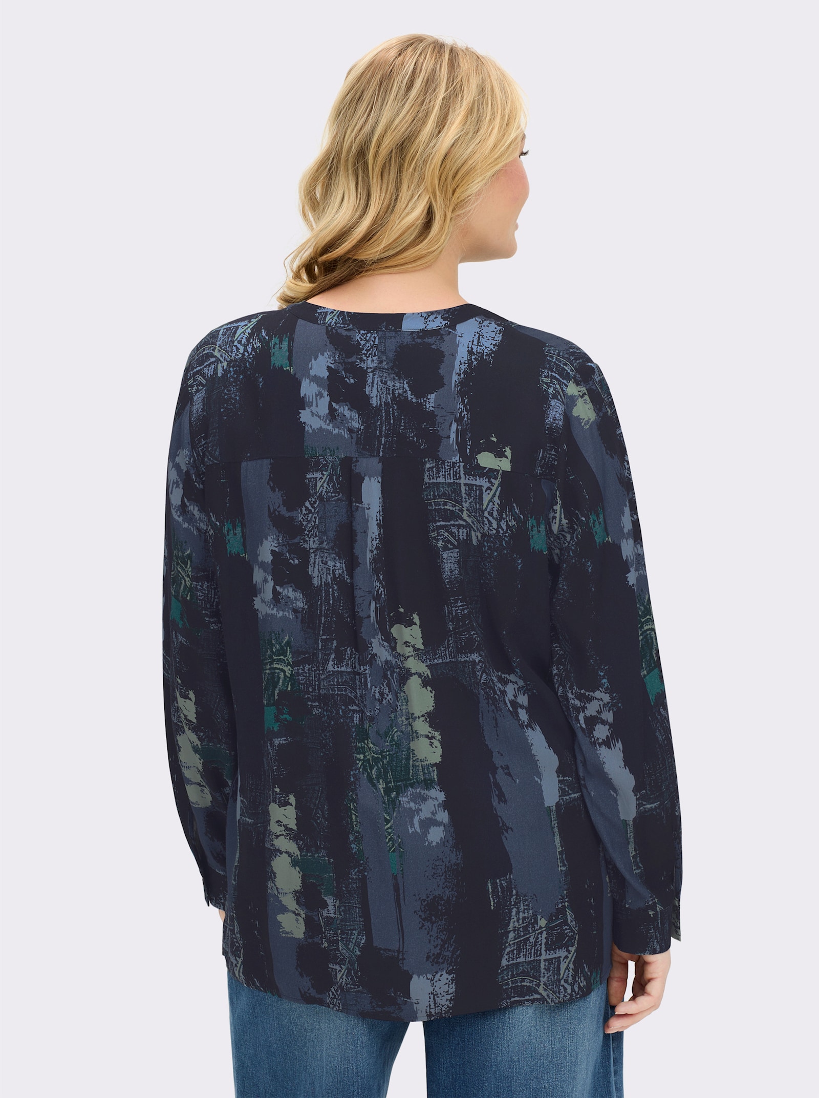 Langarmbluse aus reiner Viskose, bedruckt - ecru-dunkelblau-bedruckt