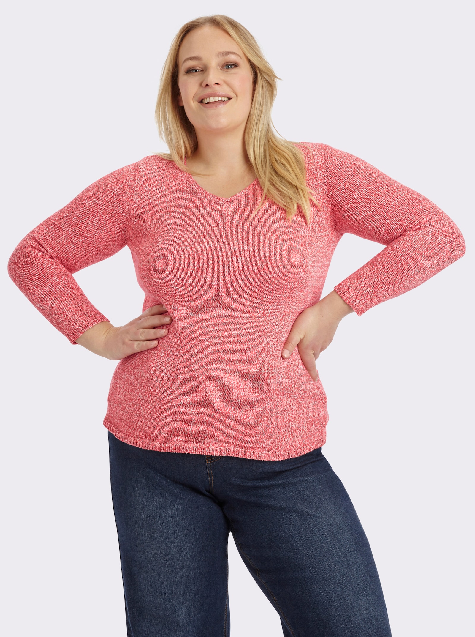 Strickpullover aus Melangegarn - koralle-meliert