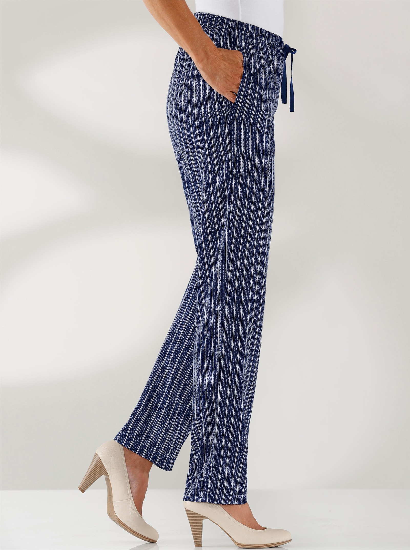 Navlékací kalhoty s elastickým pasem - námořnická modrá-proužek