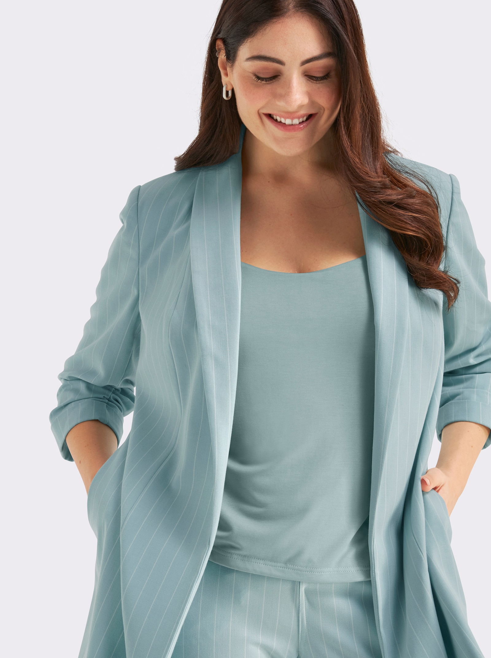 sheego Blazer mit Nadelstreifen und 3/4-Arm - kalkmint-ecru-gestreift