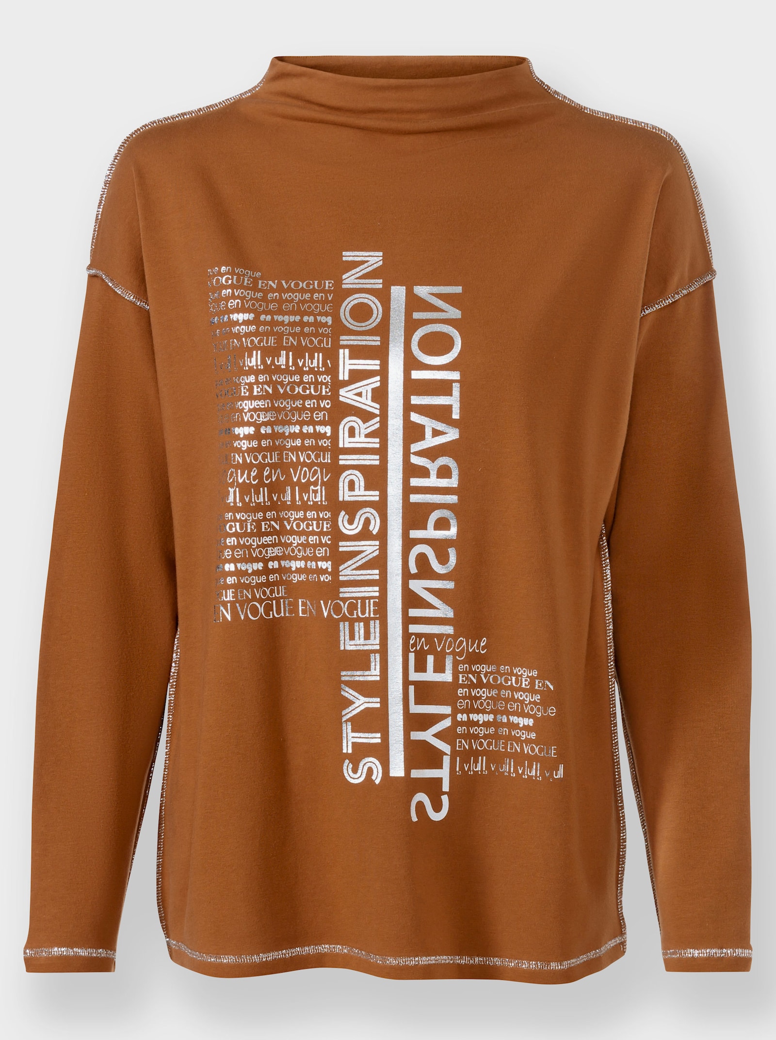 heine Langarmshirt mit Glanz-Details - cognac-bedruckt