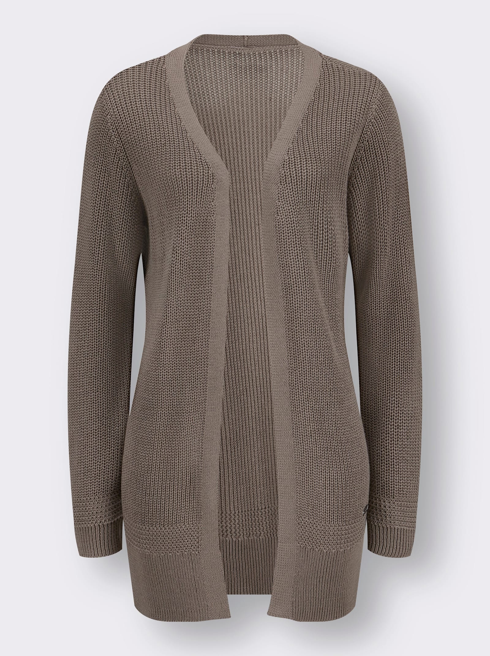 Longstrickjacke in passformgerechter Verarbeitung - taupe