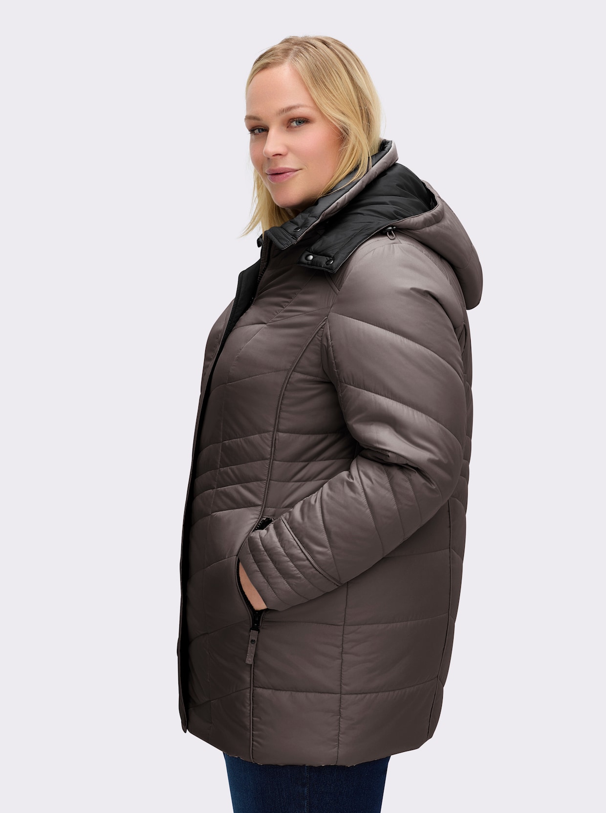 Steppjacke in Microfaser-Qualität, pflegeleicht - taupe