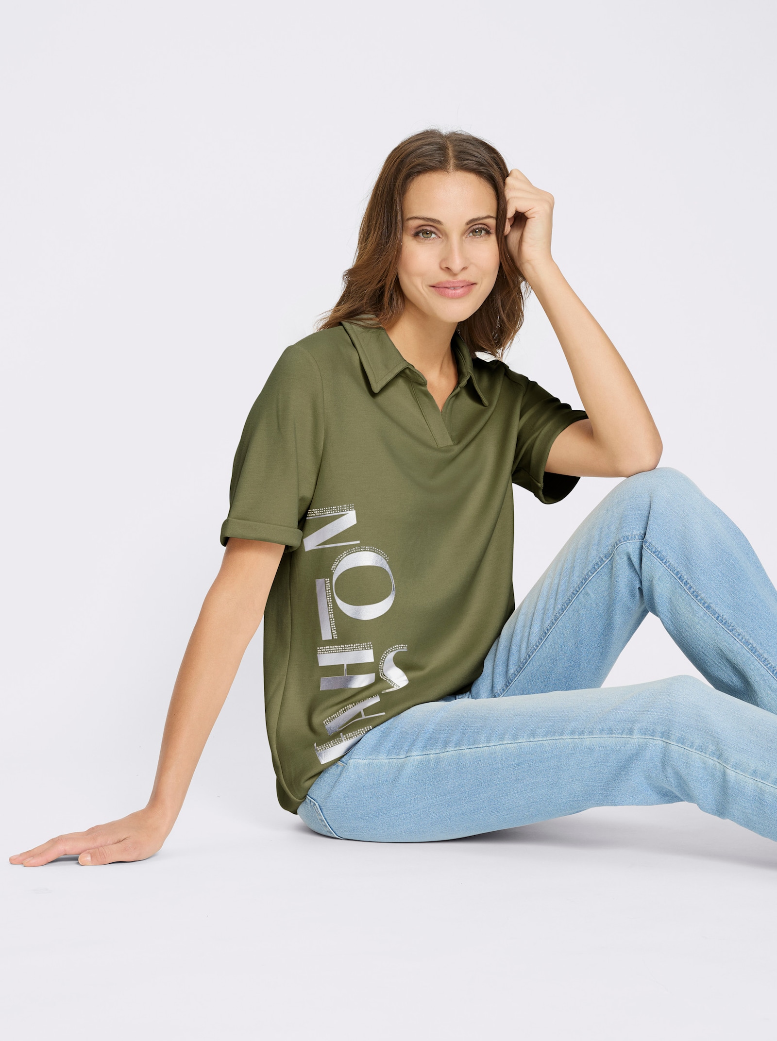 Sweatshirt mit Gummizug am Saum - oliv