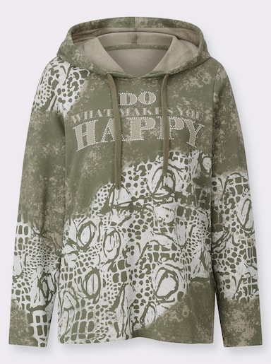 Sweatshirt - kaki/ecru bedrukt