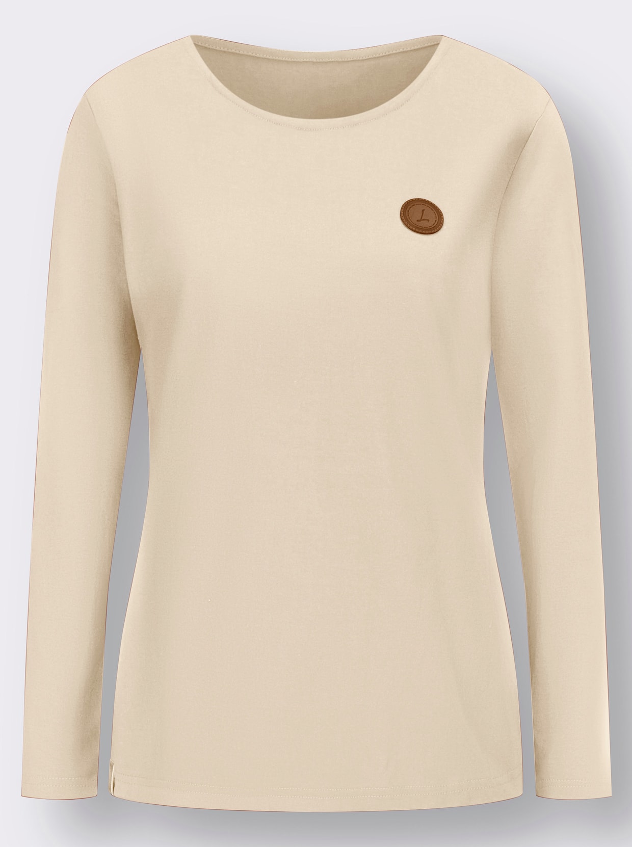 Longsleeve mit paspeliertem Rundhals-Ausschnitt - elfenbein