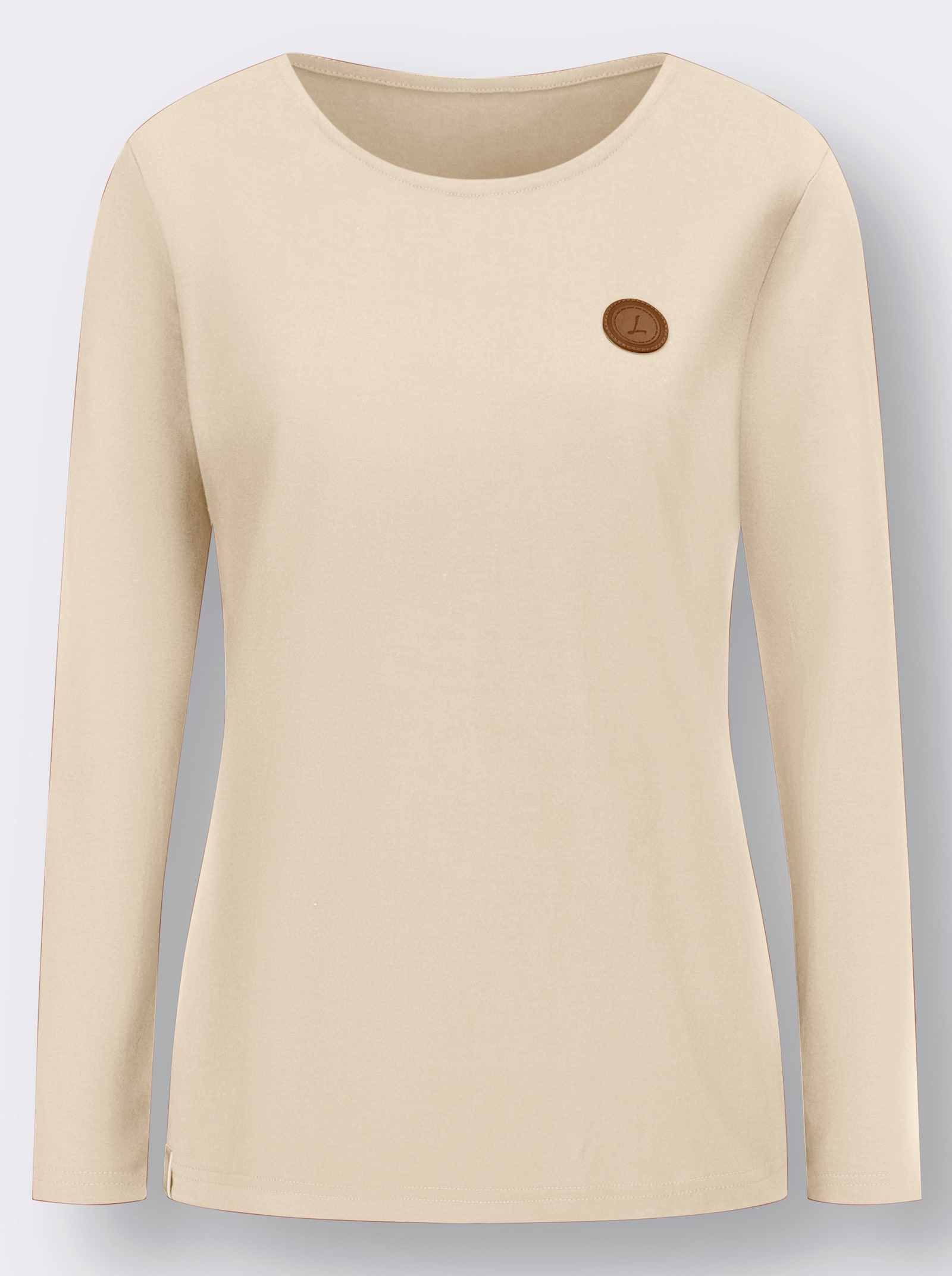Longsleeve mit paspeliertem Rundhals-Ausschnitt - elfenbein