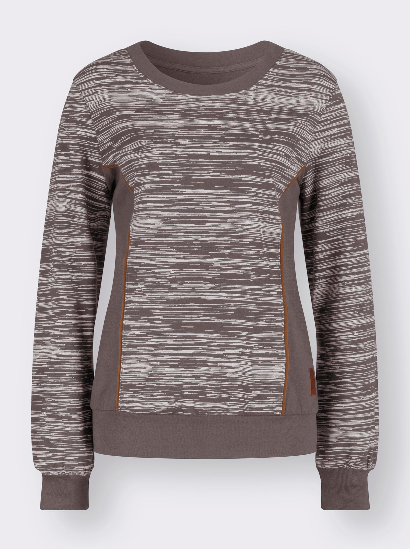 Sweatshirt mit Uni-Einsätzen - dunkeltaupe-ecru-bedruckt