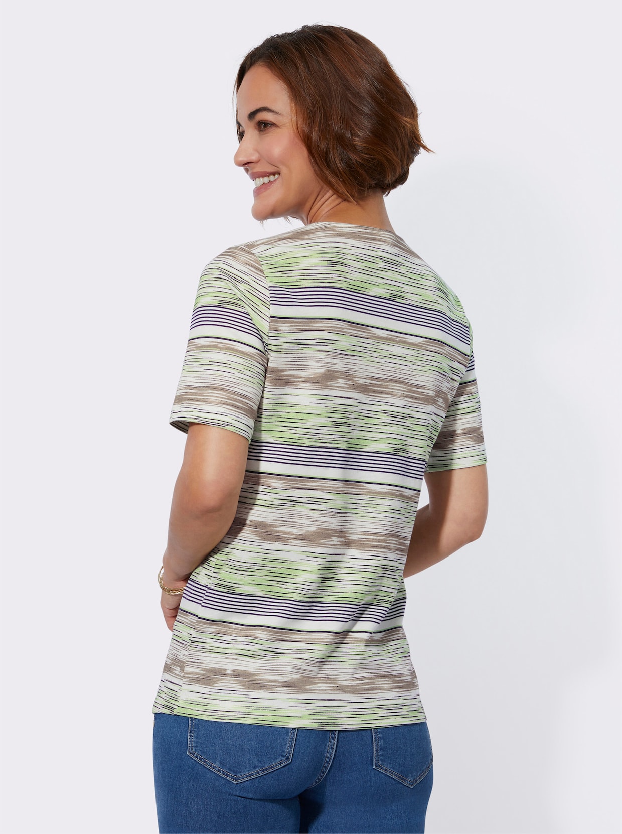 Shirt met ronde hals - reseda/ecru bedrukt