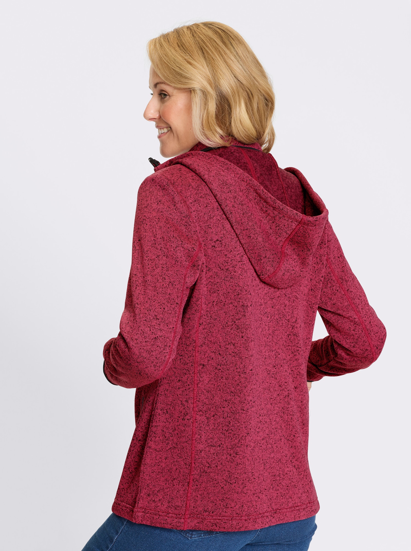 Strickfleecejacke mit Kapuze - fuchsia-schwarz-meliert