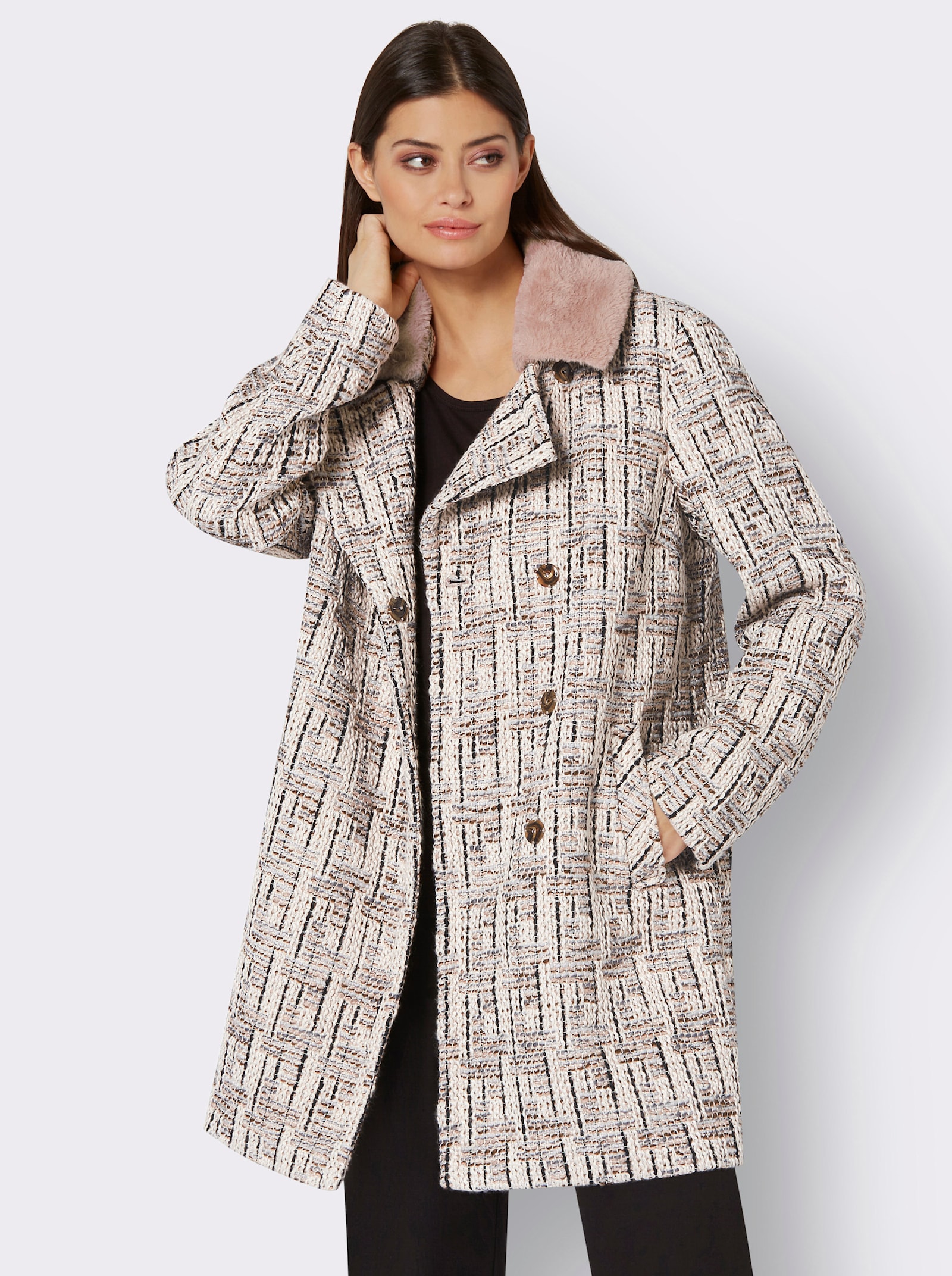 Boucléjacke mit Woll-Anteil - sesam-grau-gemustert