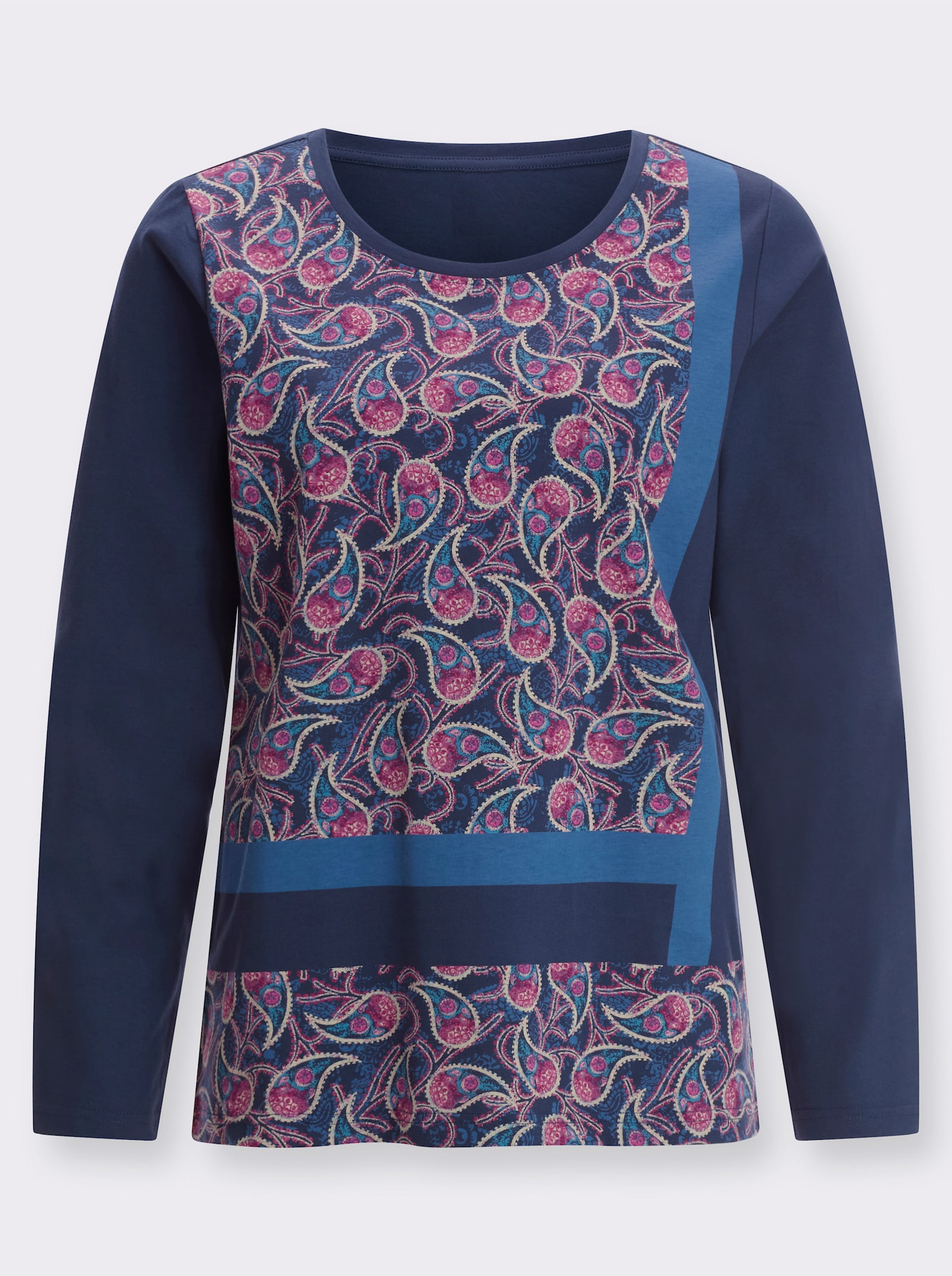 Langarmshirt mit Druckmuster im Vorderteil - dunkelblau-topas-bedruckt