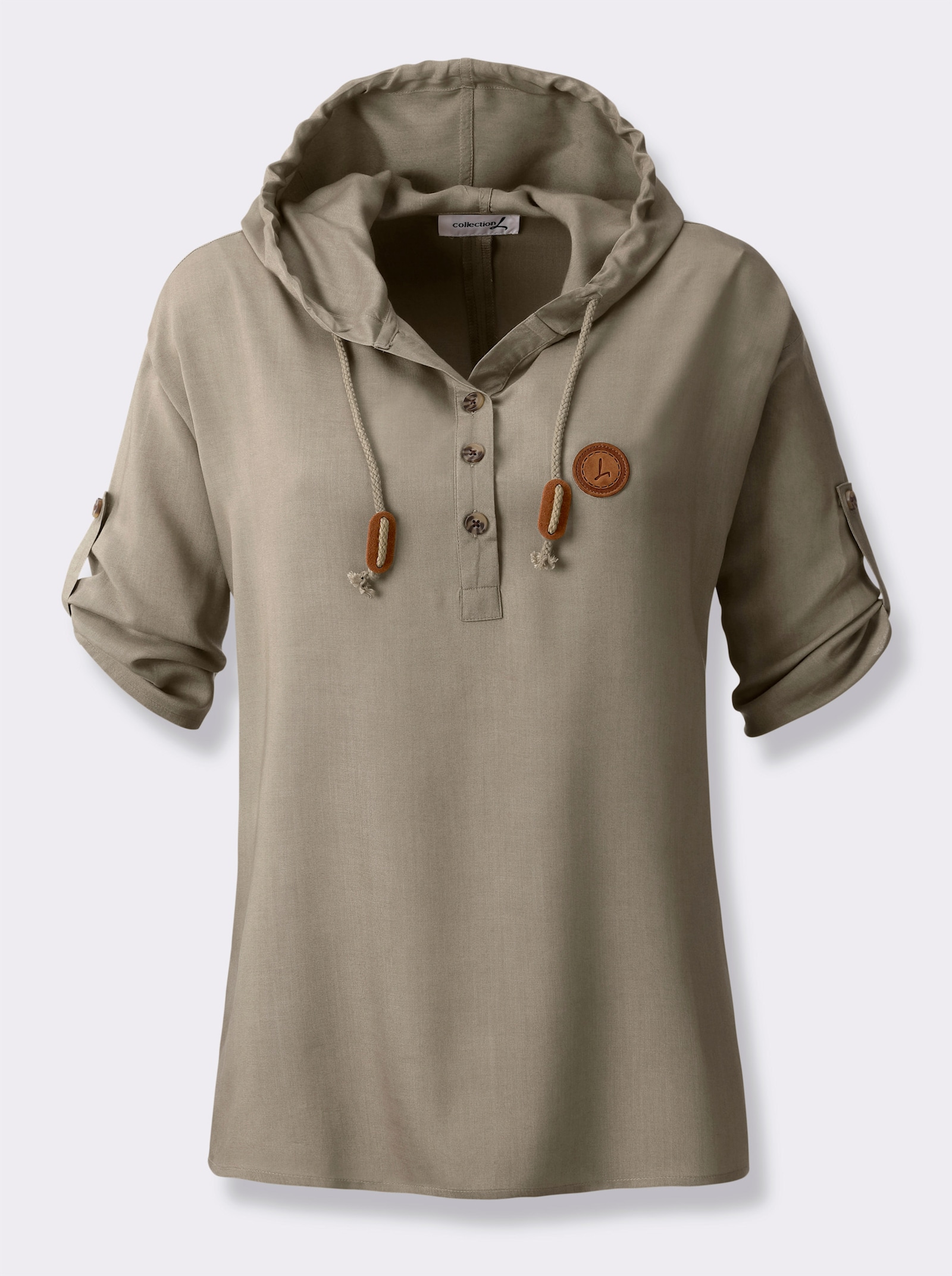 Longbluse mit krempelbaren Ärmeln - schlamm