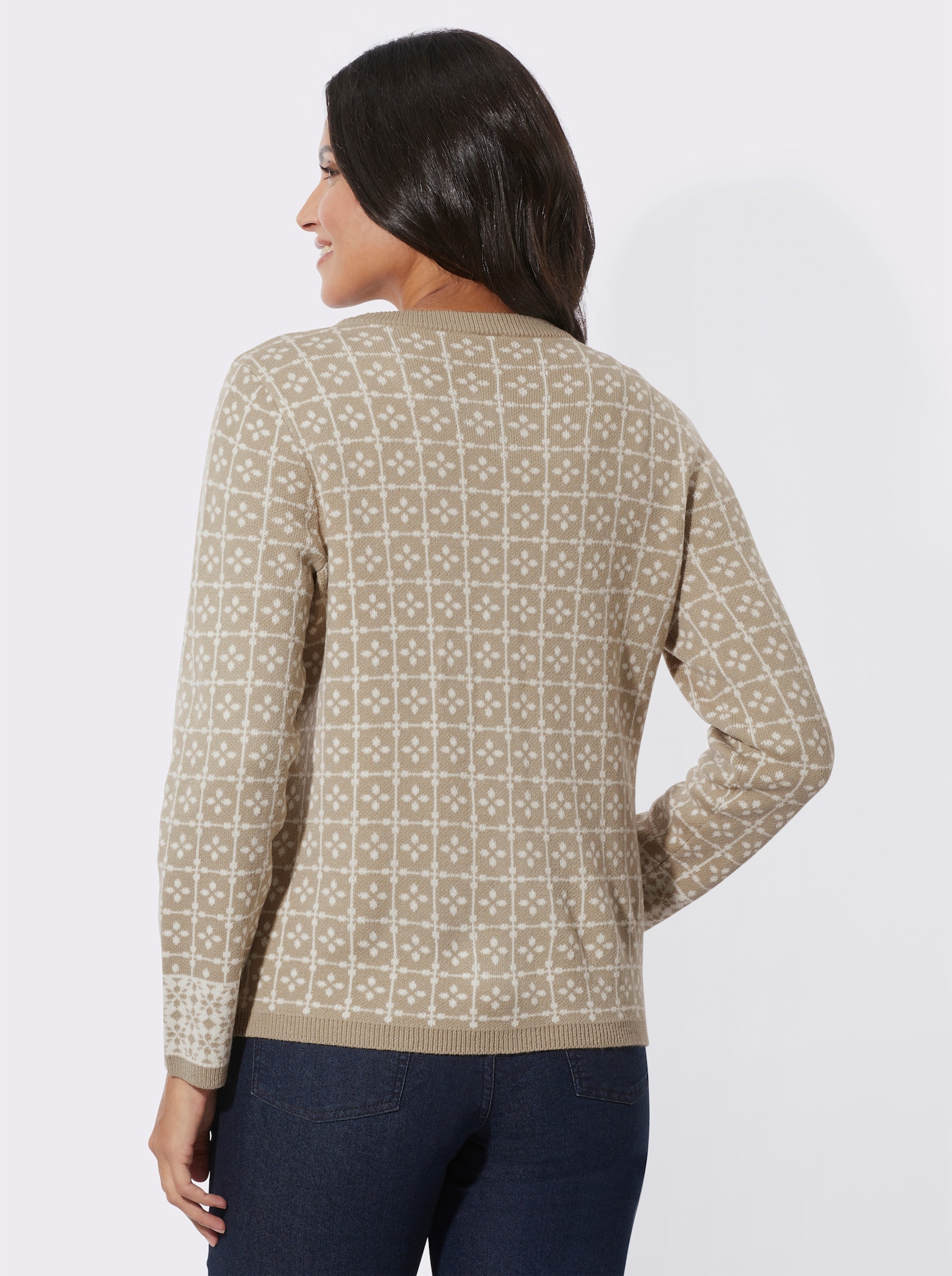 Žakárový pletený kabátek s krojovými knoflíky - sezamová-šampaňská-vzor