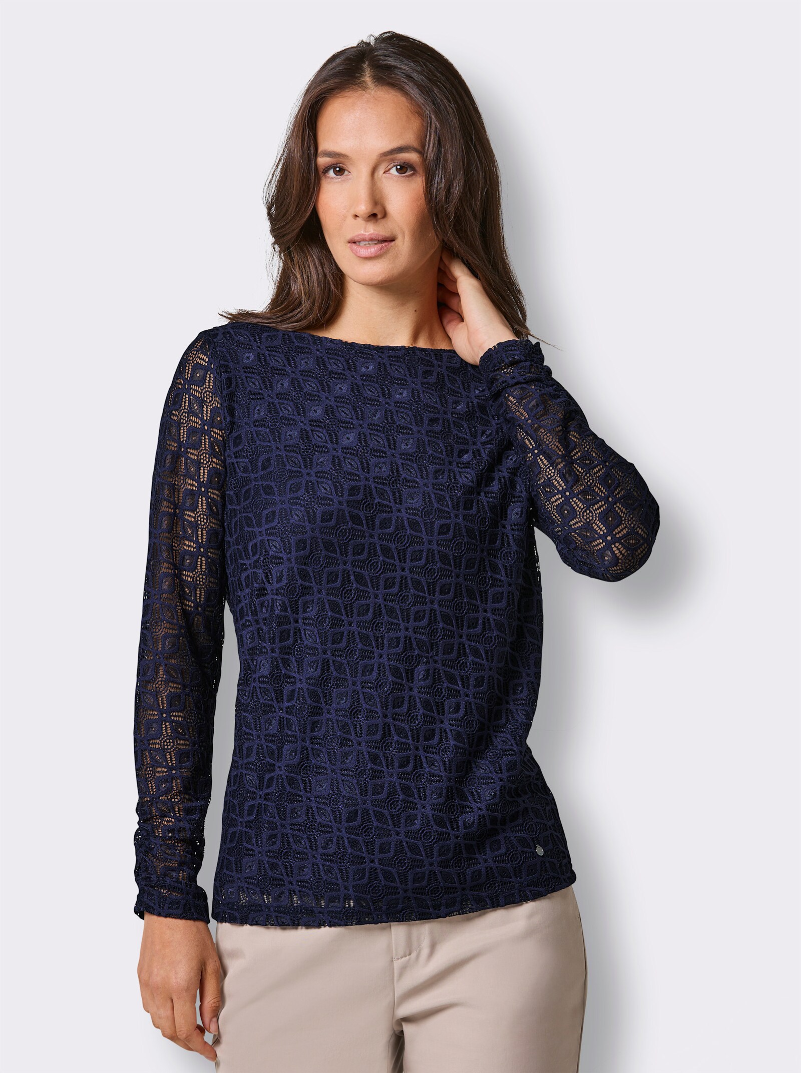 CREATION L PREMIUM Spitzenshirt in Elastik-Qualität - marine