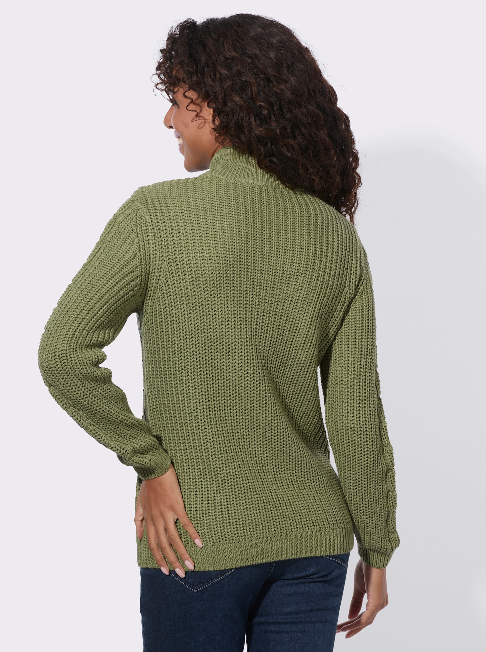 Stehkragenpullover mit elastischen Rippbündchen - schilf