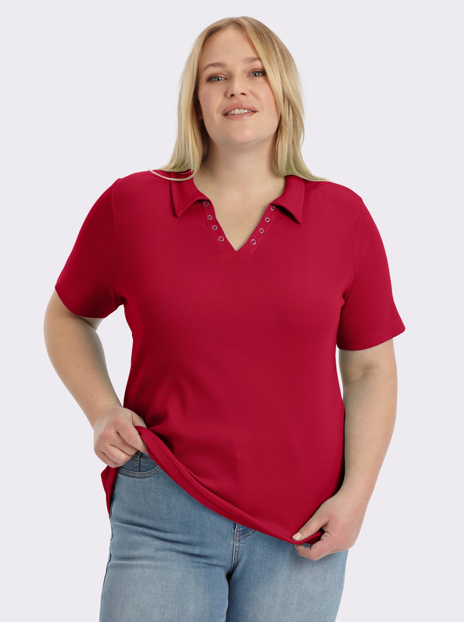 Poloshirt mit Ösen-Verzierung - rot