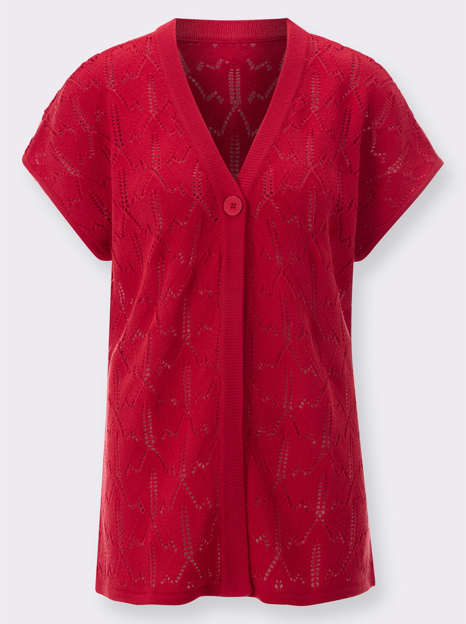 Ajourvest met qua kleur bijpassende knoop - aardbei