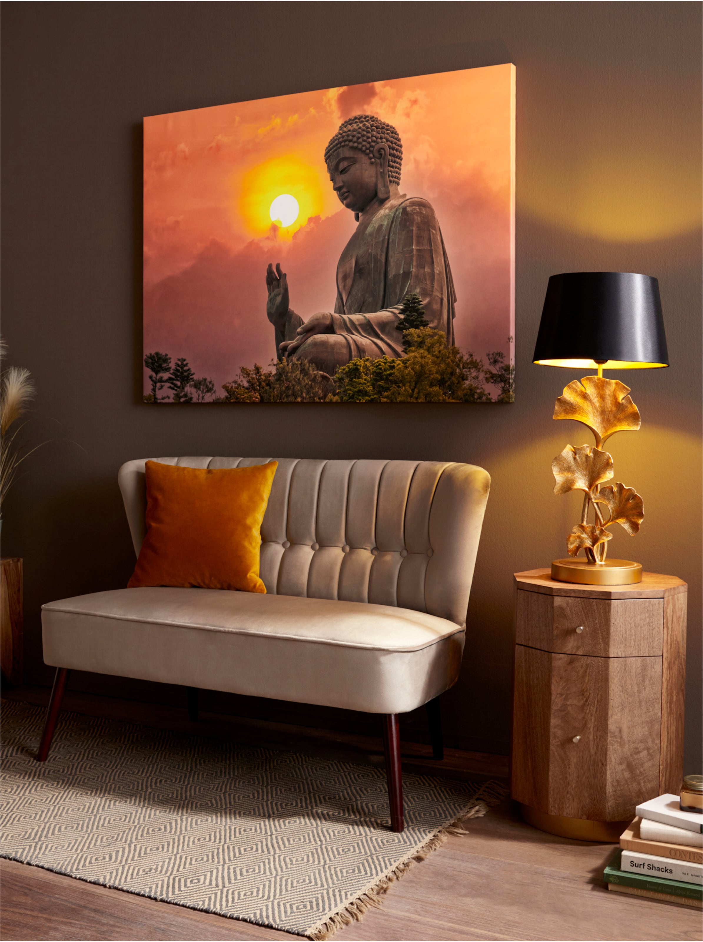 Bild   günstig Kaufen-Bild in grau-orange von heine home. Bild in grau-orange von heine home <![CDATA[Bild Hochwertiger Buddha-Kunstdruck in 3D-Optik. Auf Kunstleinwand gearbeitet und auf Holzrahmen gezogen.]]>. 