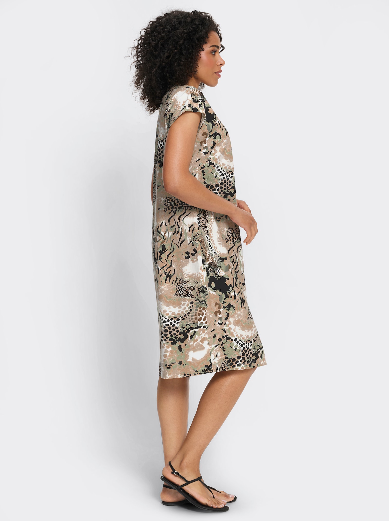 Jerseykleid mit Animal-Muster-Mix - ecru-braun-bedruckt