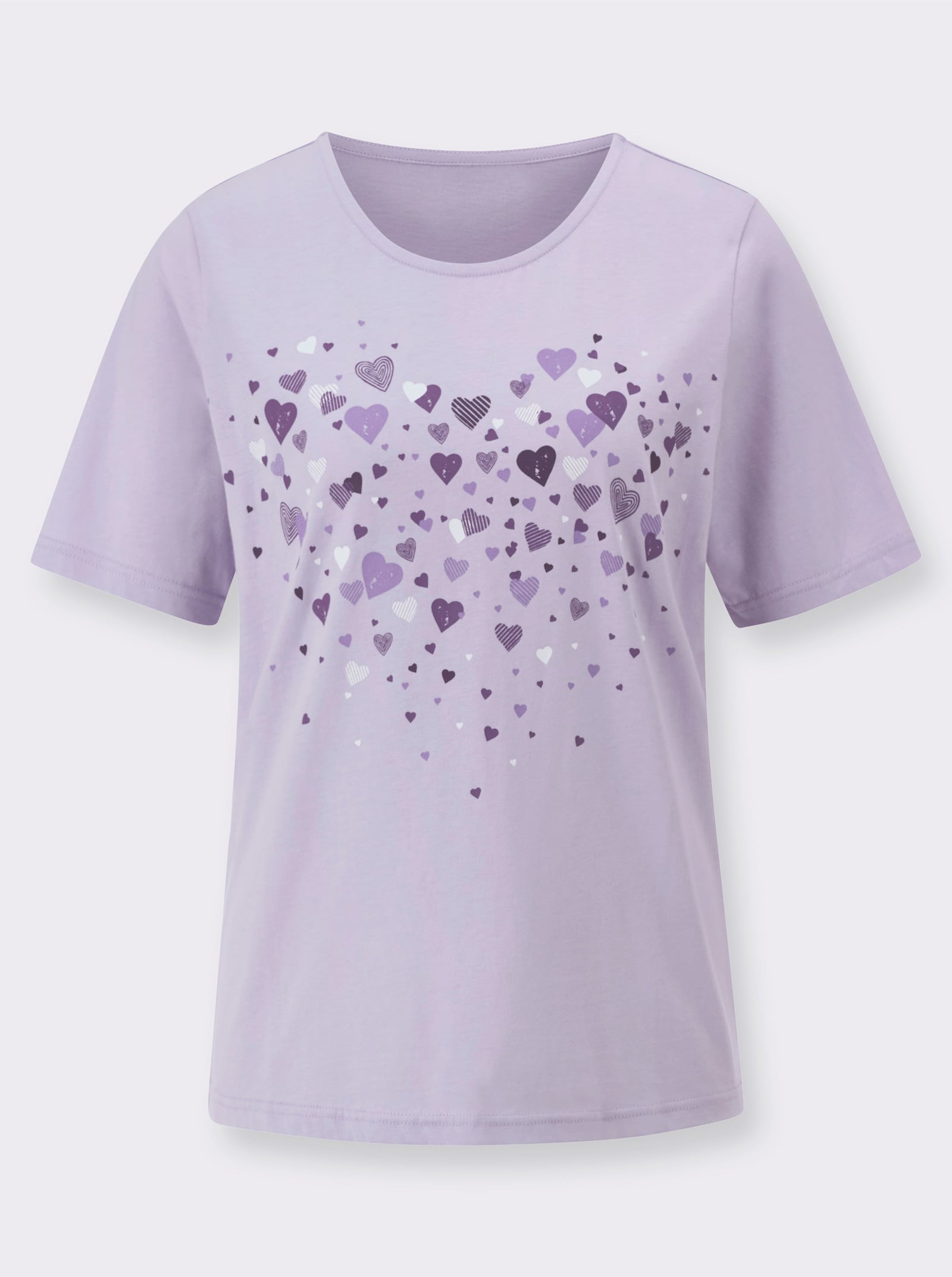 Kurzarmshirt mit Herz-Druck - flieder-weiß