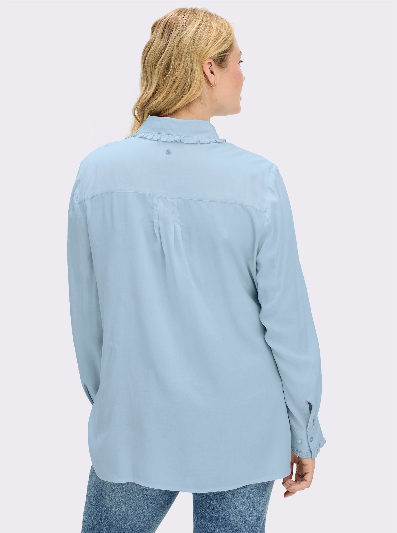 sheego Hemdbluse mit gerüschter Knopfleiste - hellblau