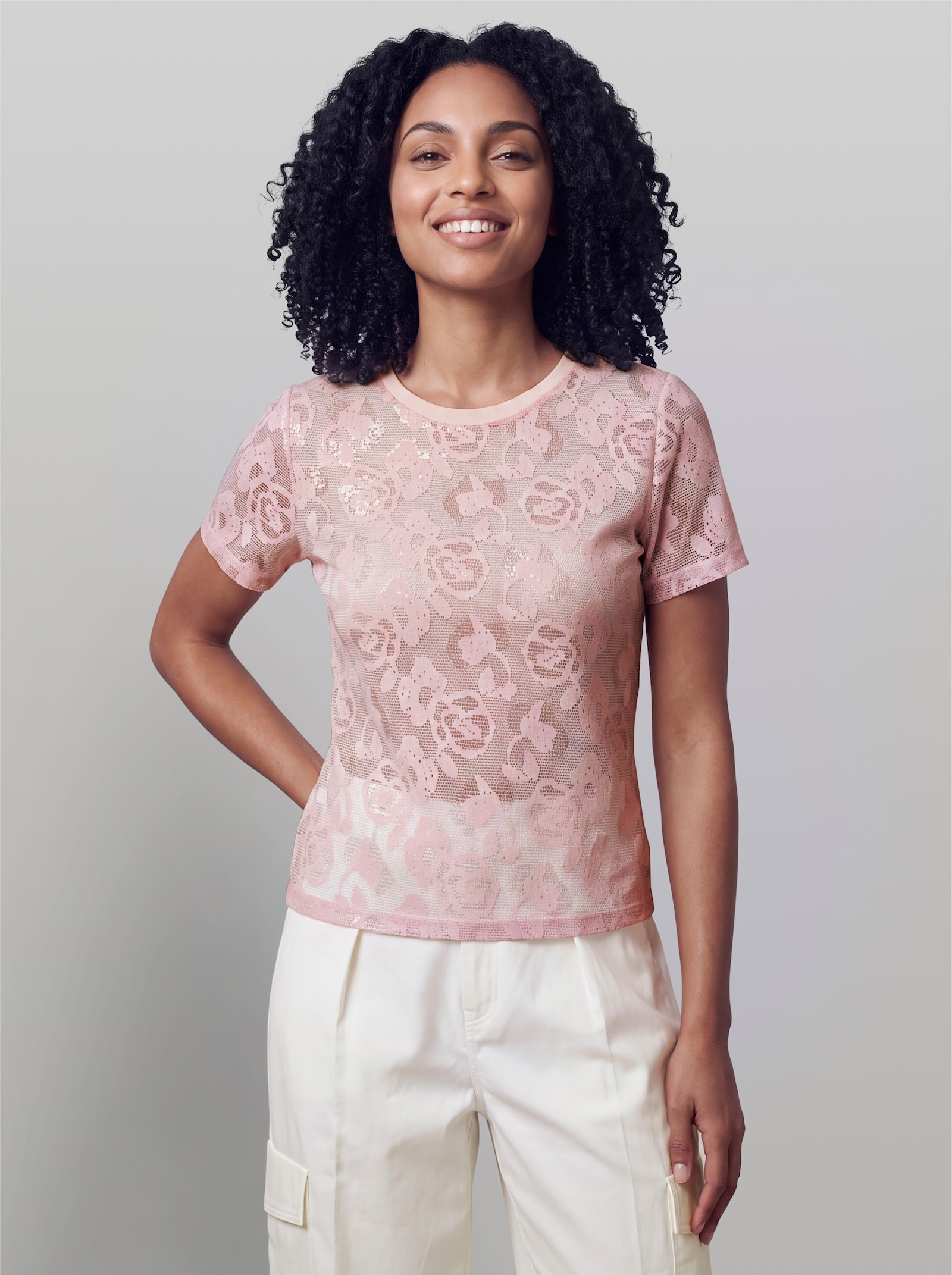 heine Kurzarmshirt aus Netzware - hellrosé