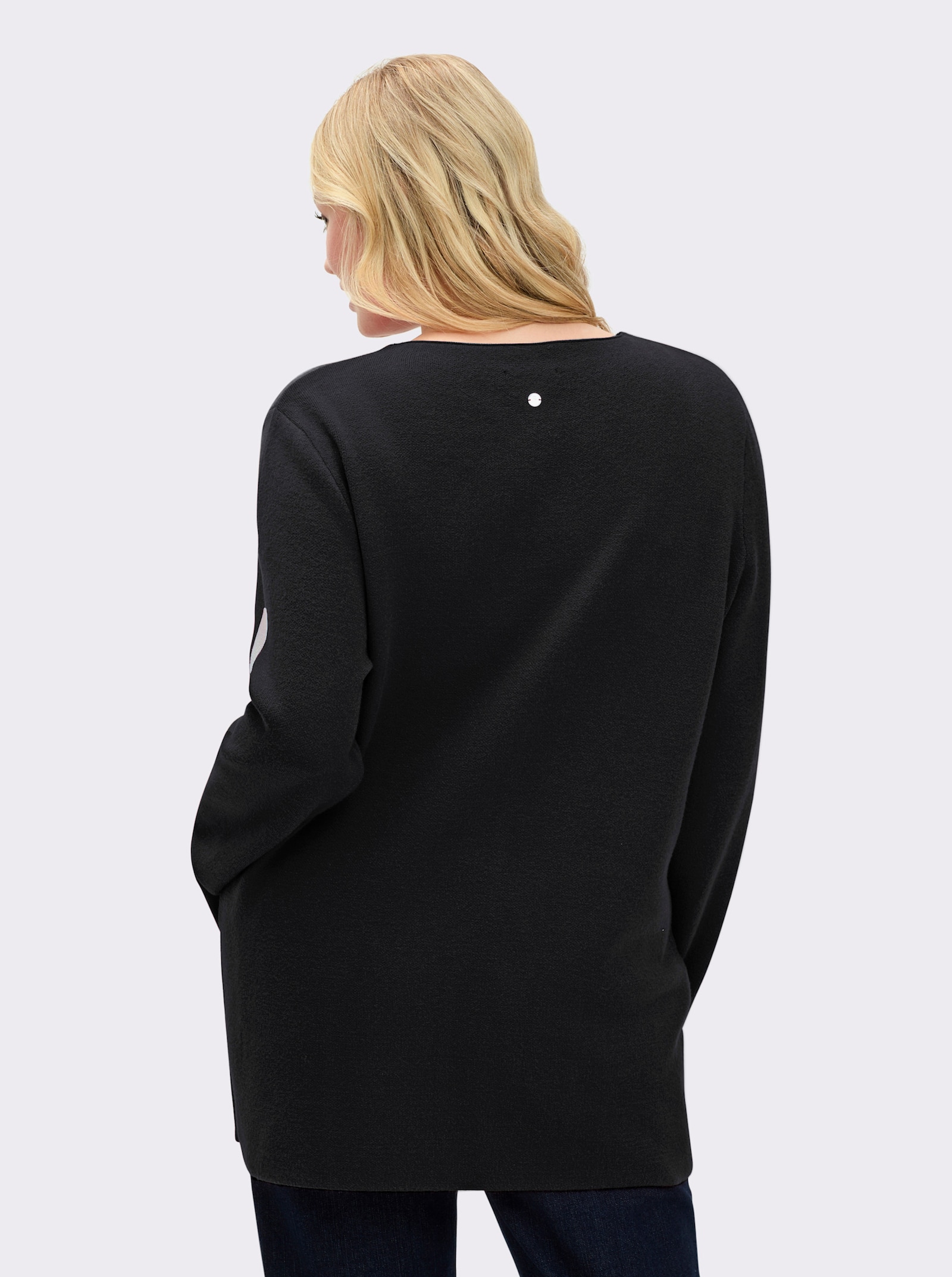 sheego Gebreide pullover met jacquardstrepen - zwart/ecru
