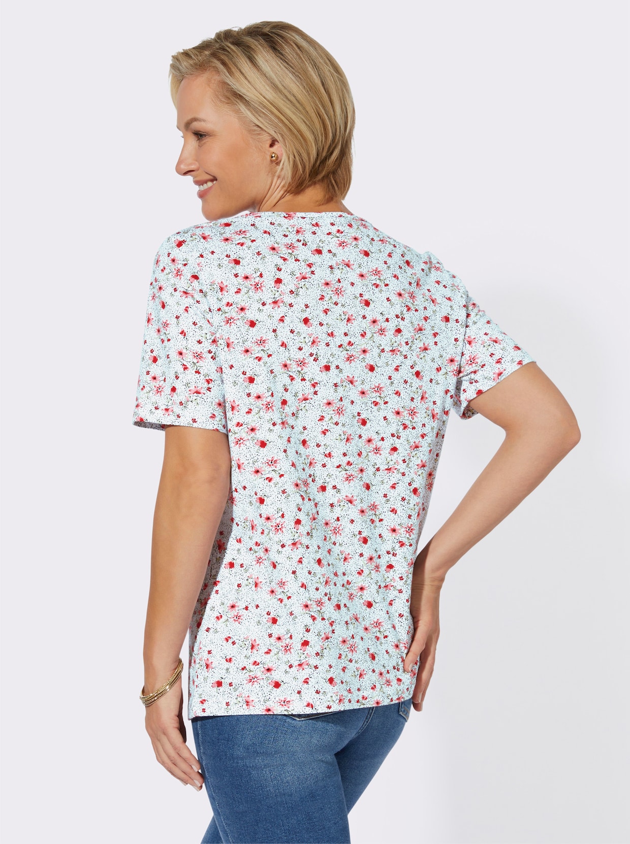 Shirt met ronde hals - flamingo/ecru bedrukt