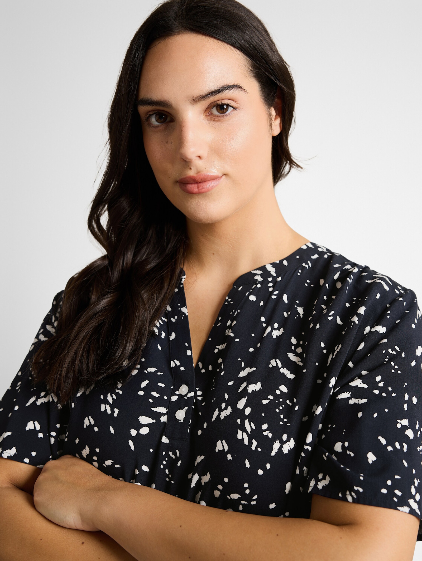 Kurzarmbluse - navy dot