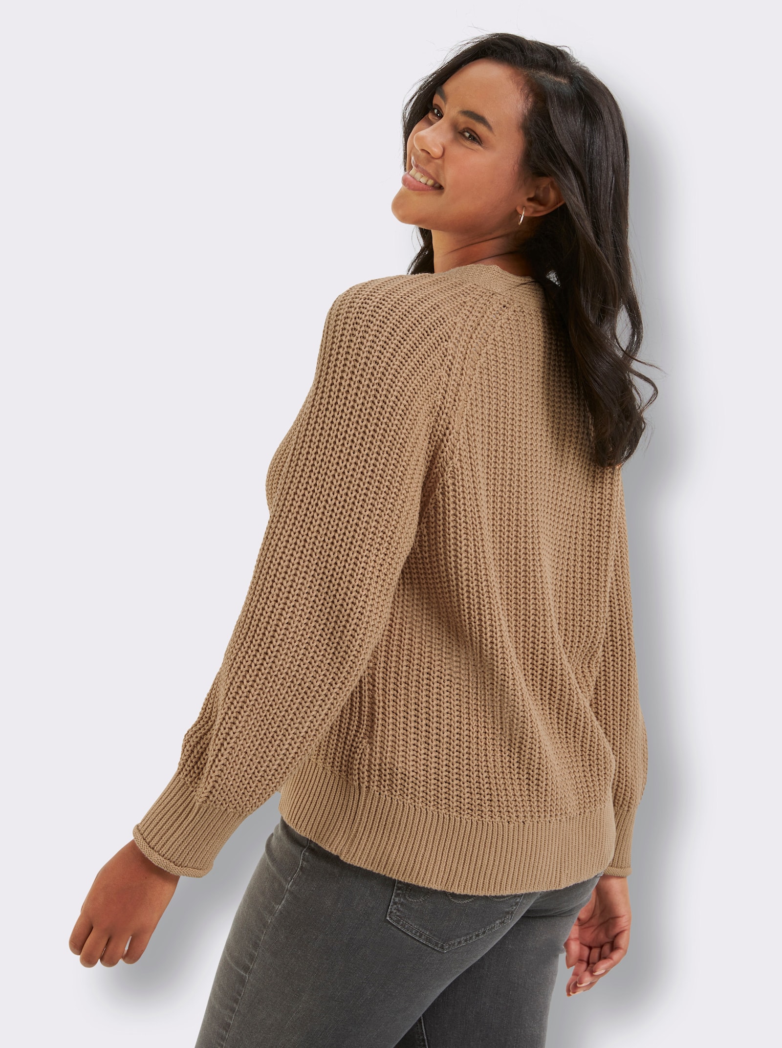 Strickjacke in Grobstrick-Muster - camel