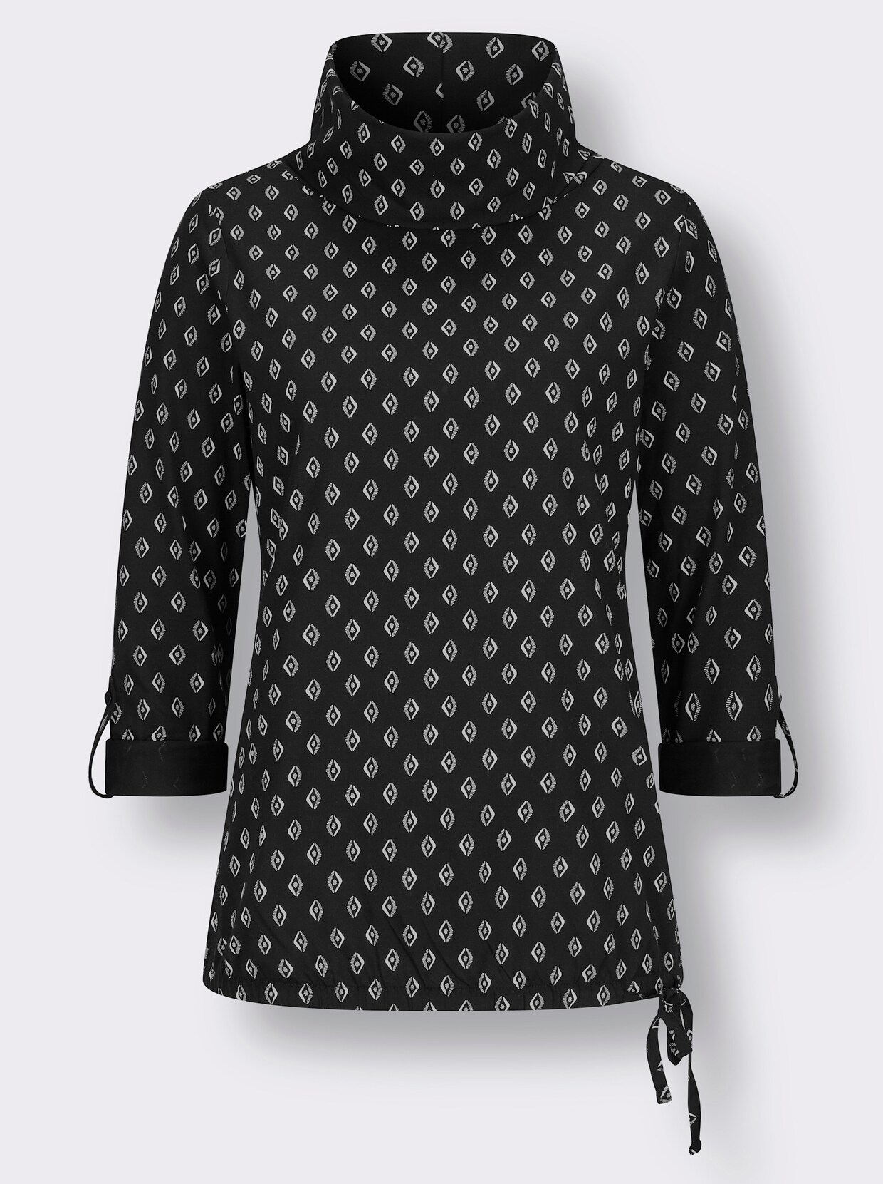 Rollkragen-Shirt - schwarz-ecru-bedruckt