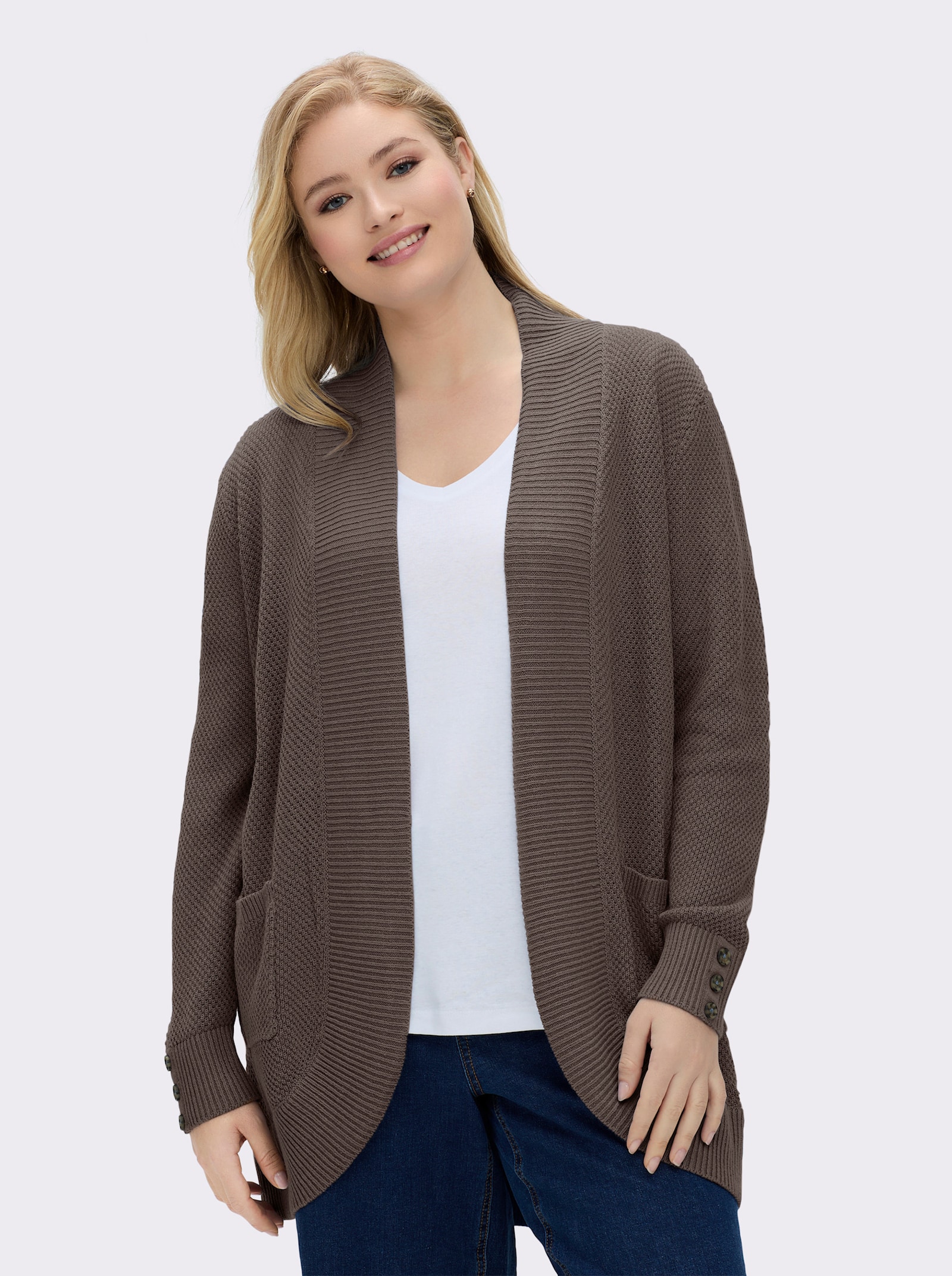 Longstrickjacke mit Struktur-Muster - dunkeltaupe