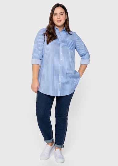 sheego Gestreifte Bluse - mittelblau