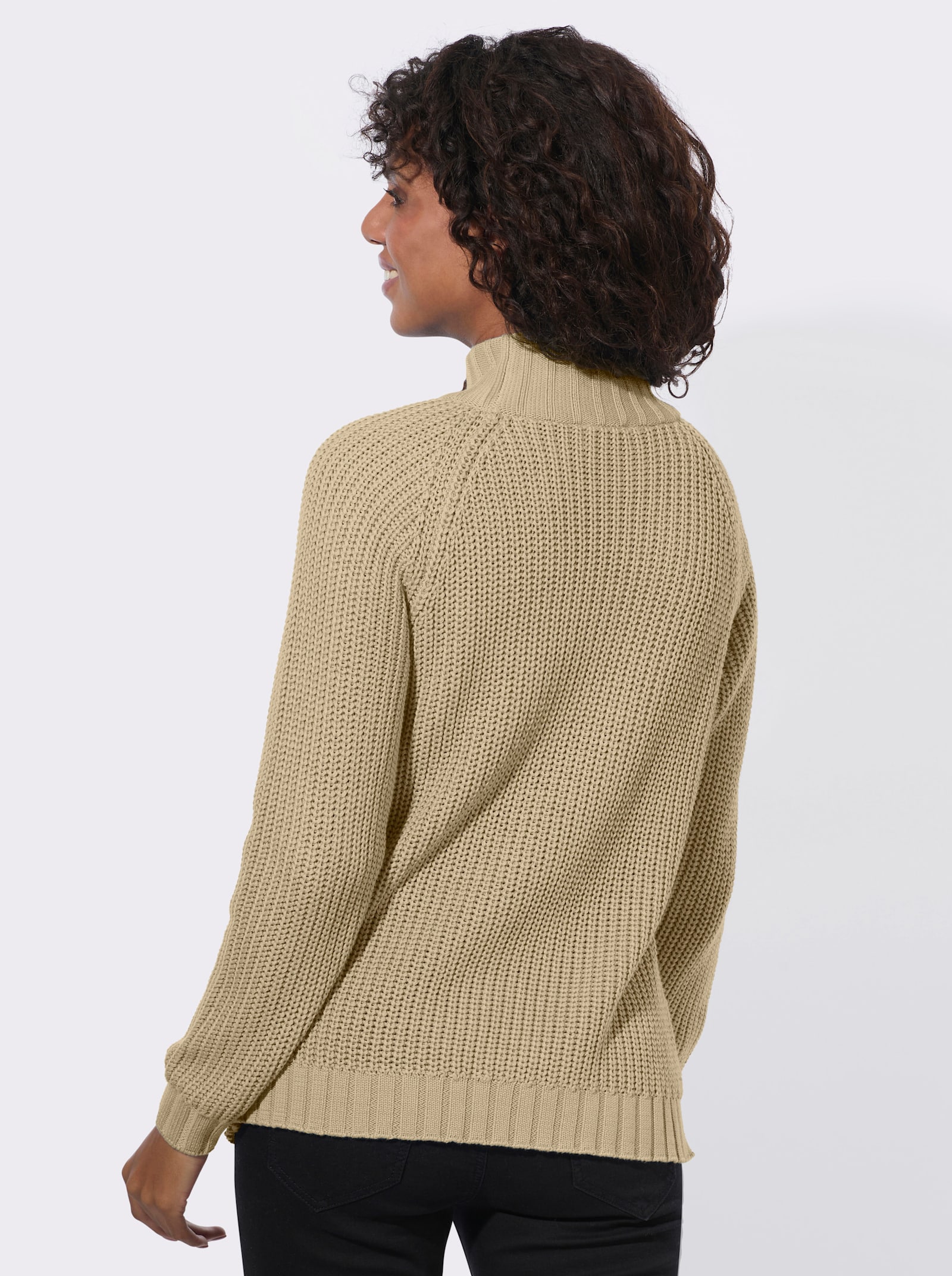 Stehkragenpullover mit Raglan-Ärmel - sand