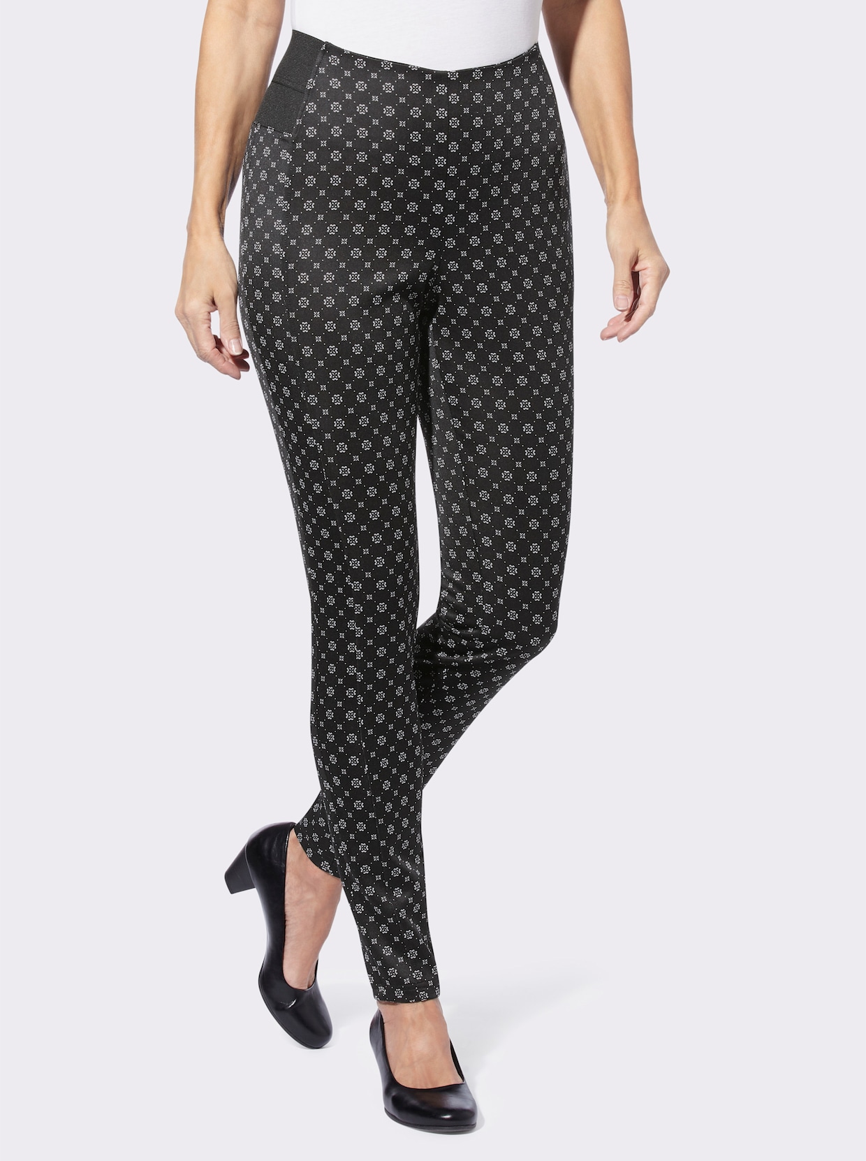 Comfortbroek - zwart/wit gebloemd