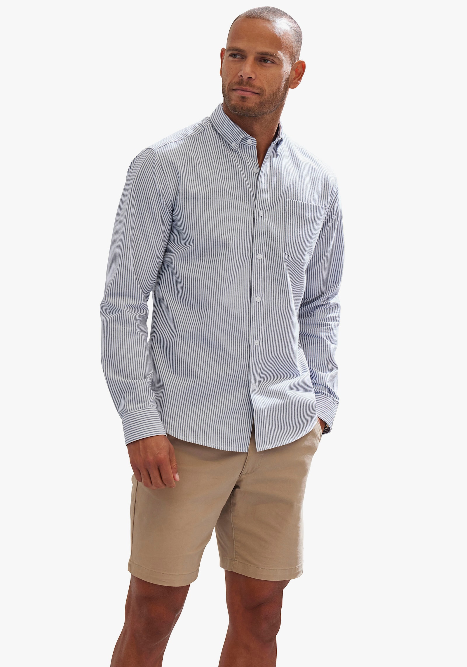 H.I.S Langarmhemd - anthrazit / weiss