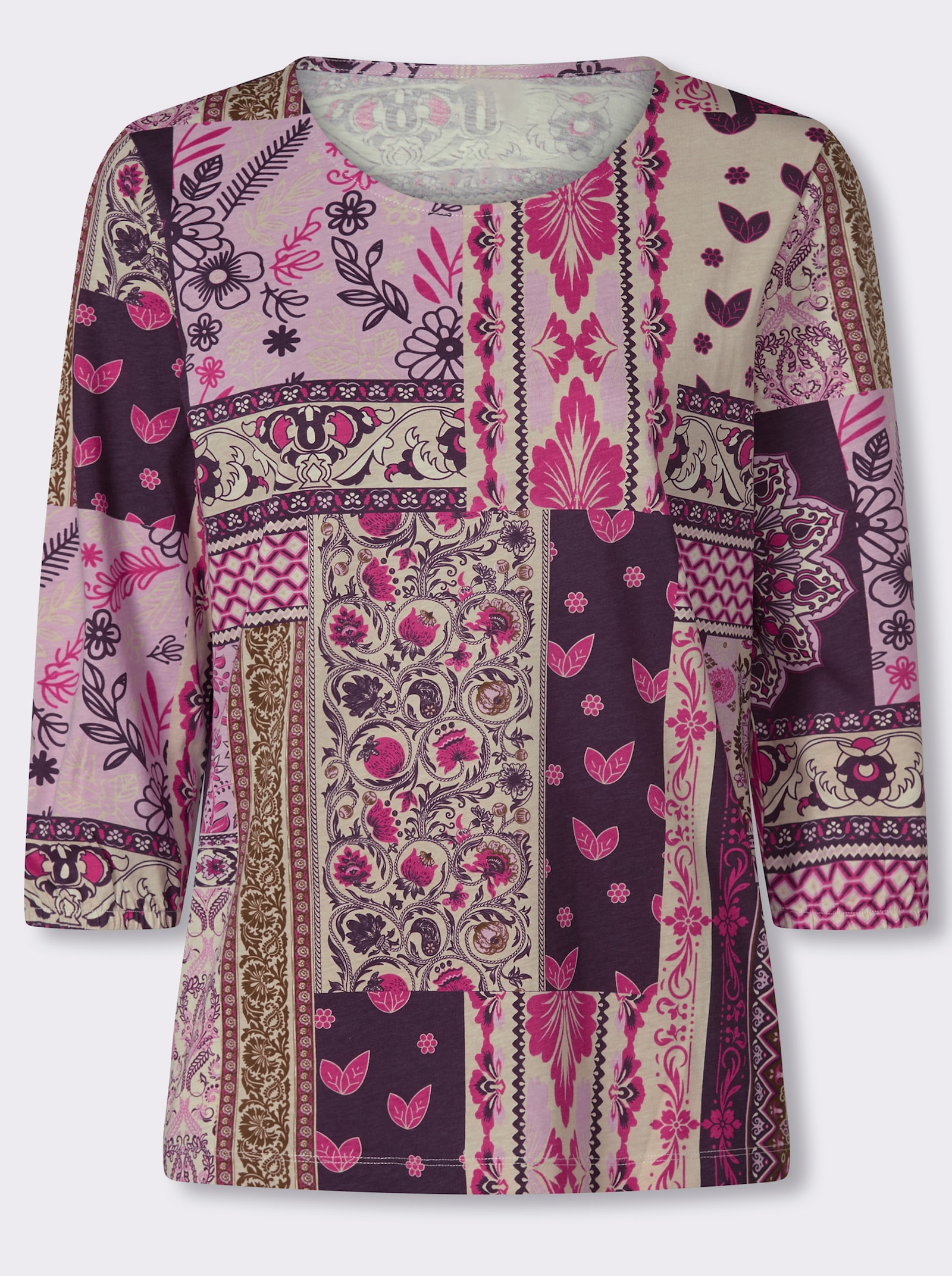 3/4-Arm-Shirt in Patchwork-Optik - traube-champagner-bedruckt