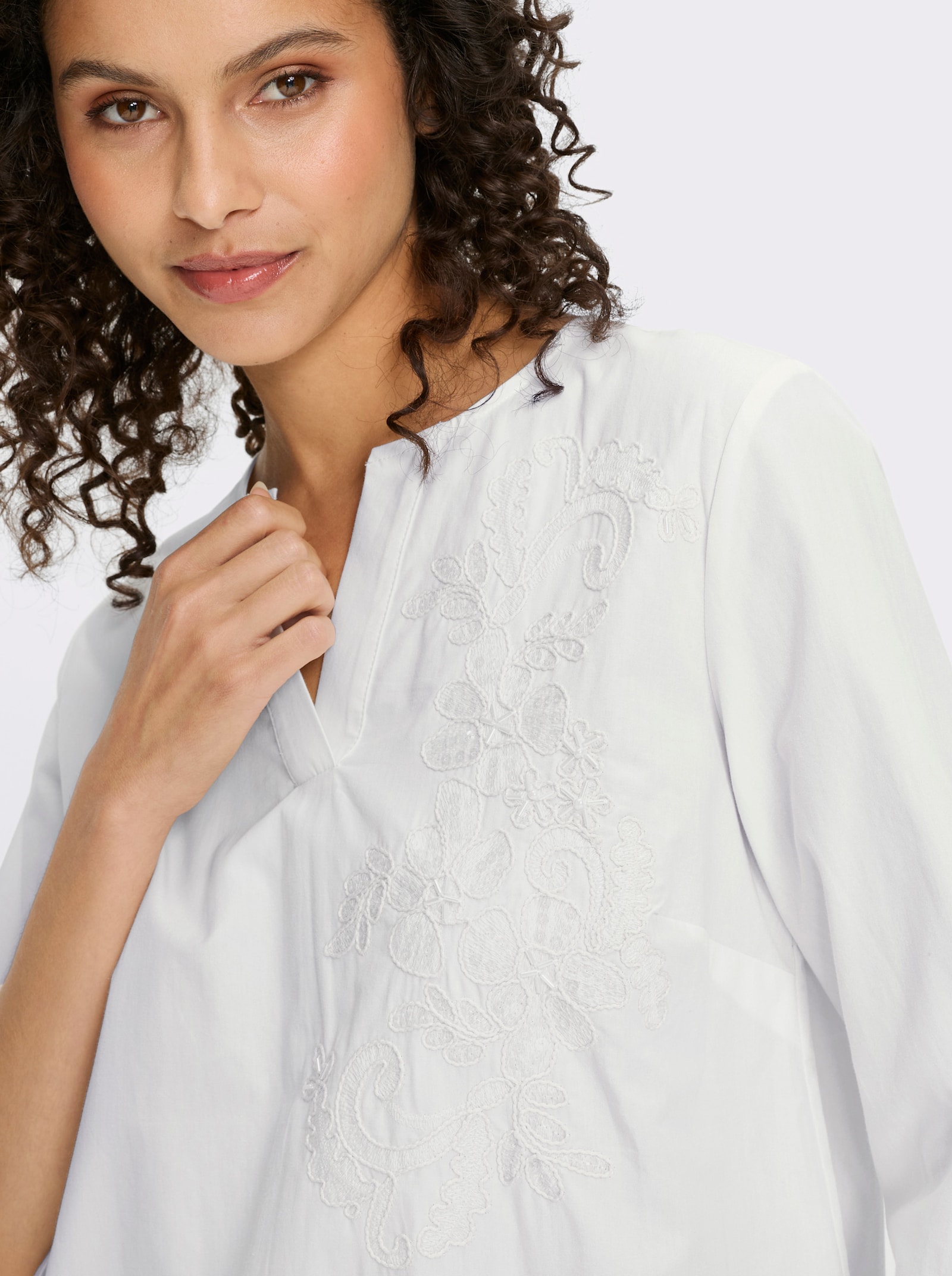 heine Katoenen blouse met pailletten - ecru