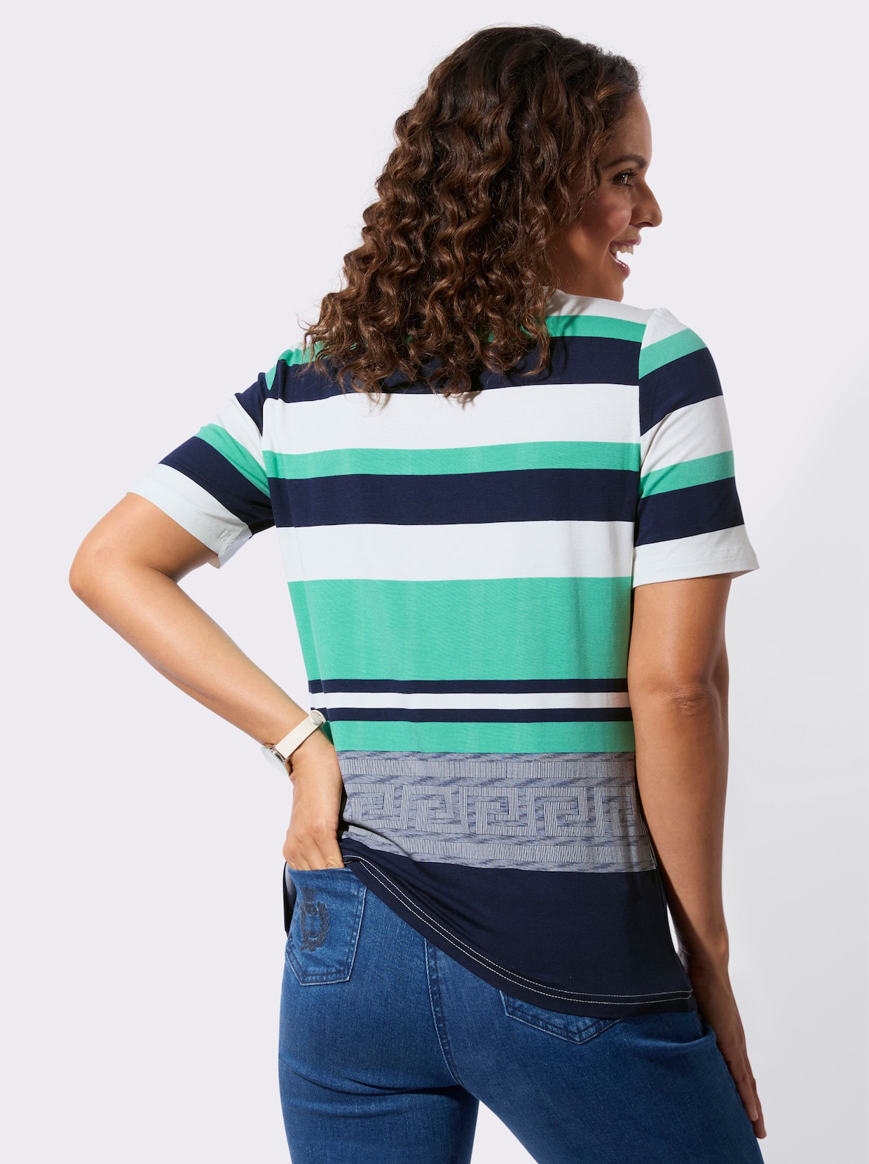 Kurzarmshirt - blaugrün-marine-bedruckt