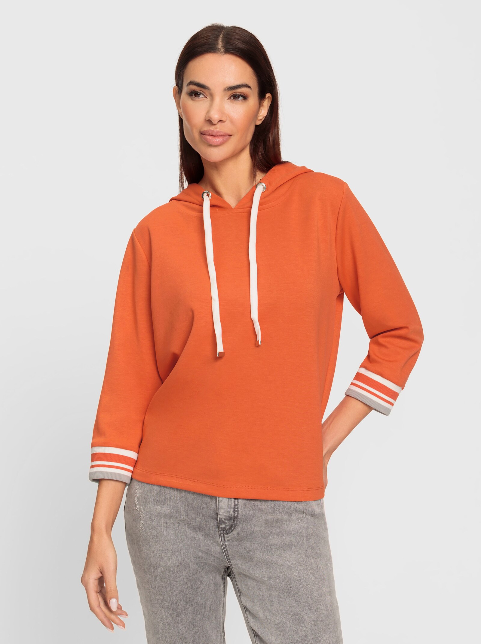 heine Kapuzensweatshirt mit kontrastfarbenen Bündchen - orange