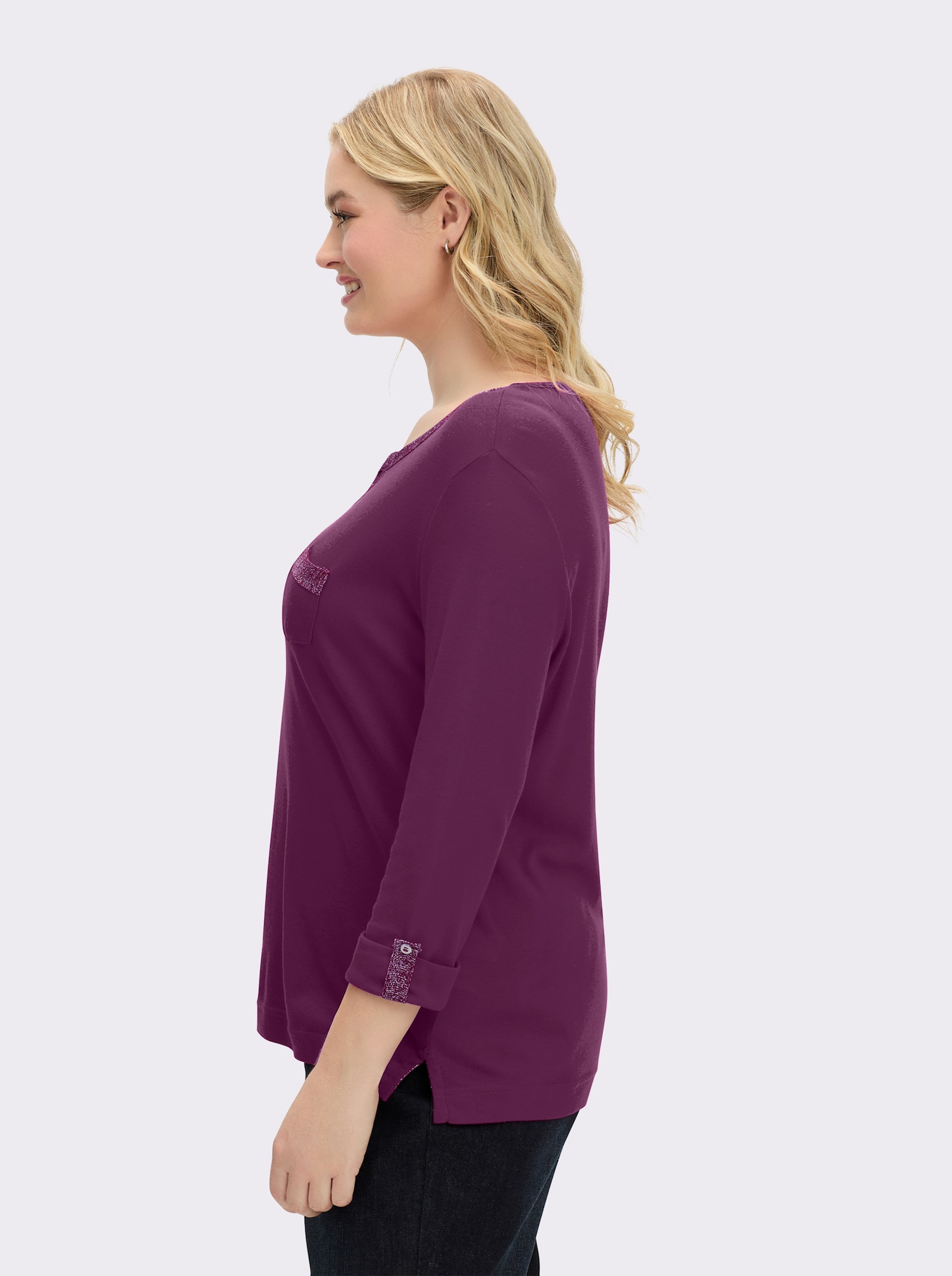 3/4-Arm-Shirt mit Glitzer-Details - brombeer
