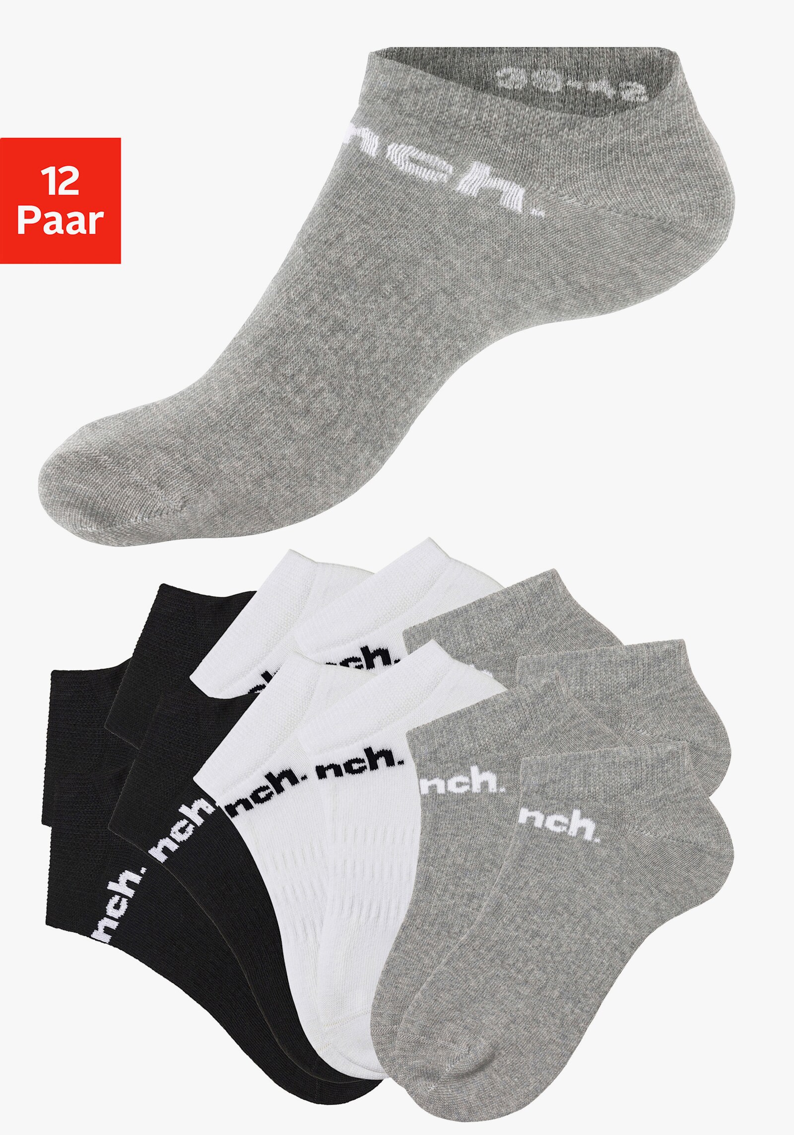 Bench. Sportsocken - 4x schwarz, 4x weiß, 4x grau-meliert