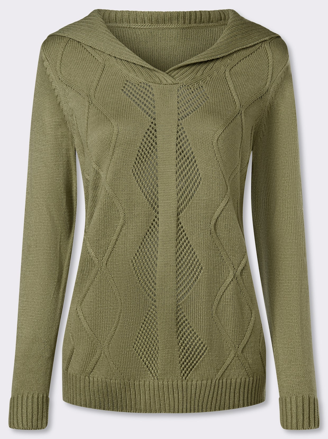 Langarm-Pullover mit Umlegekragen - schilf