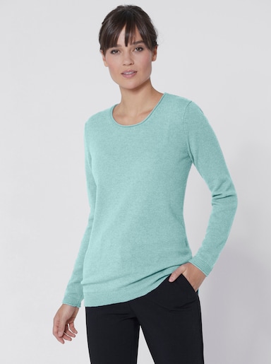 Kaschmirpullover mit Rollkanten - aqua-meliert