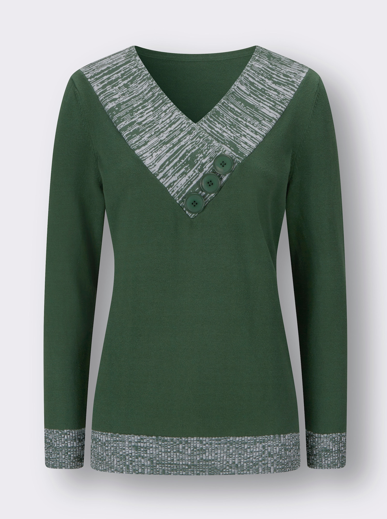 Langarm-Pullover mit Melange-Partien - moos