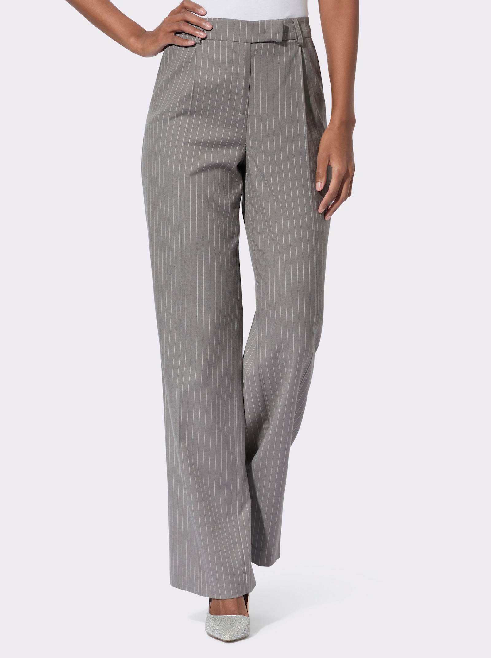Anzughose mit Bundfalten - grau-ecru-gestreift